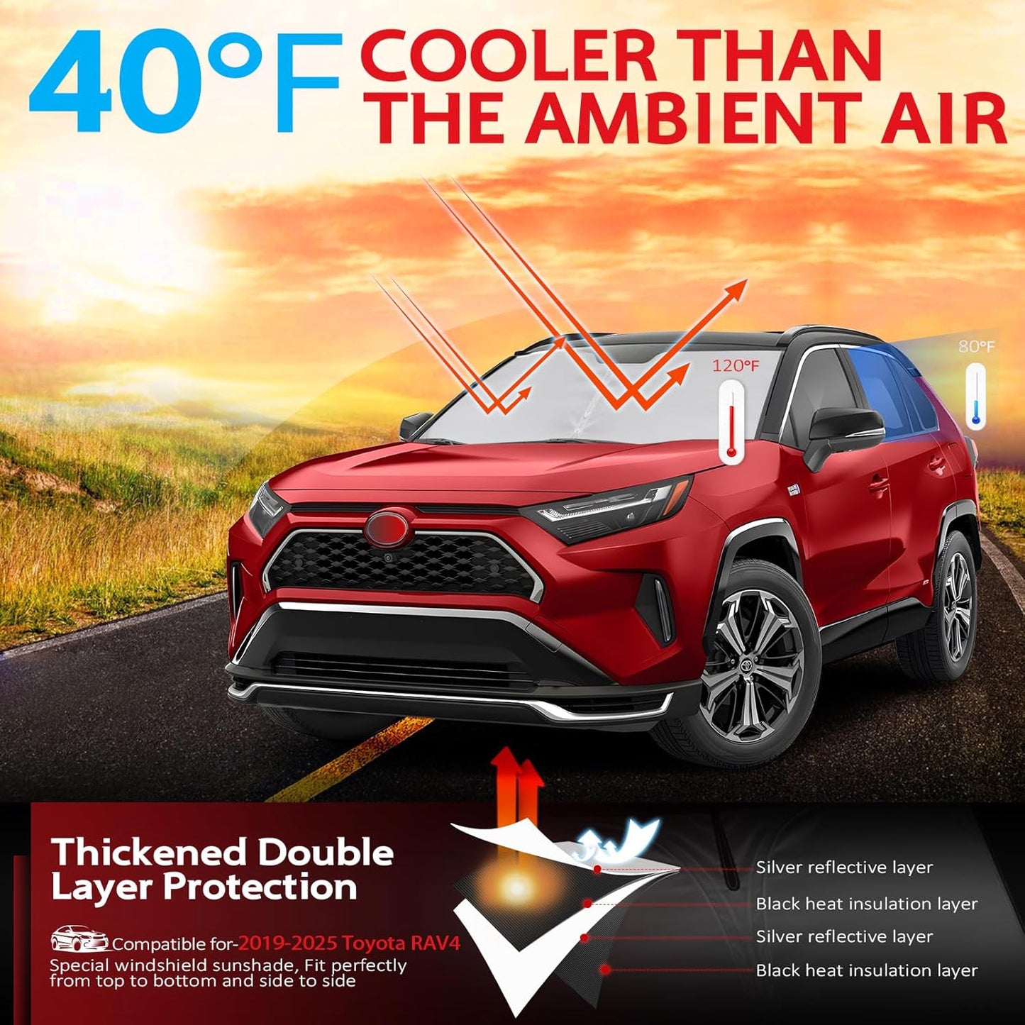 KAYZT Windshield Sun Shade for Toyota RAV4 2019-2025 RAV-4 Foldable Sunshade SUV Front Window Custom Fit Accessories