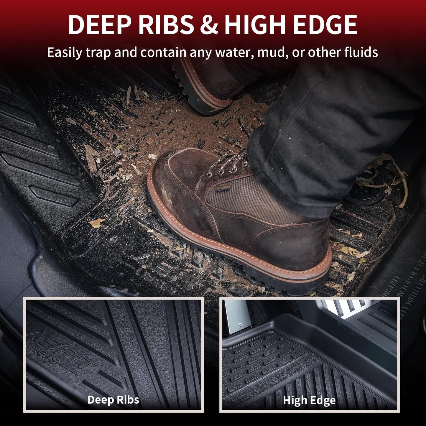 LASFIT Premium Extra Thick Floor Mats for Tesla Cybertruck 2023 2024 2025 All Weather TPE Custom Fit Pickup Interior Accessories Front Rear Car Liner 1st & 2nd Rows Set, Black