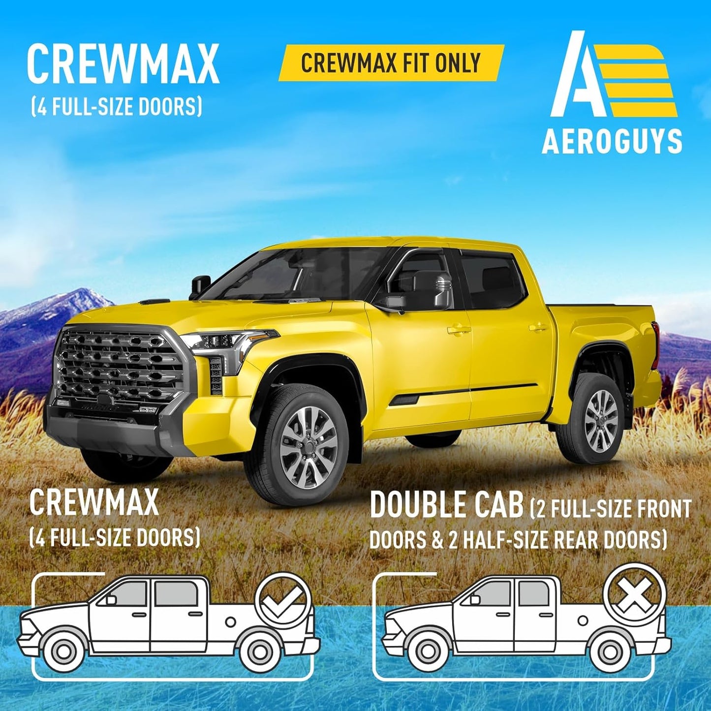 Extra Durable Window Deflectors in-Channel Window Visors Rain Guards Fit for Toyota Tundra 2022-2025 CrewMax, Sun Visors, Wind Vent for Shades, Exterior Car Accessories - 4 pcs. AG0915