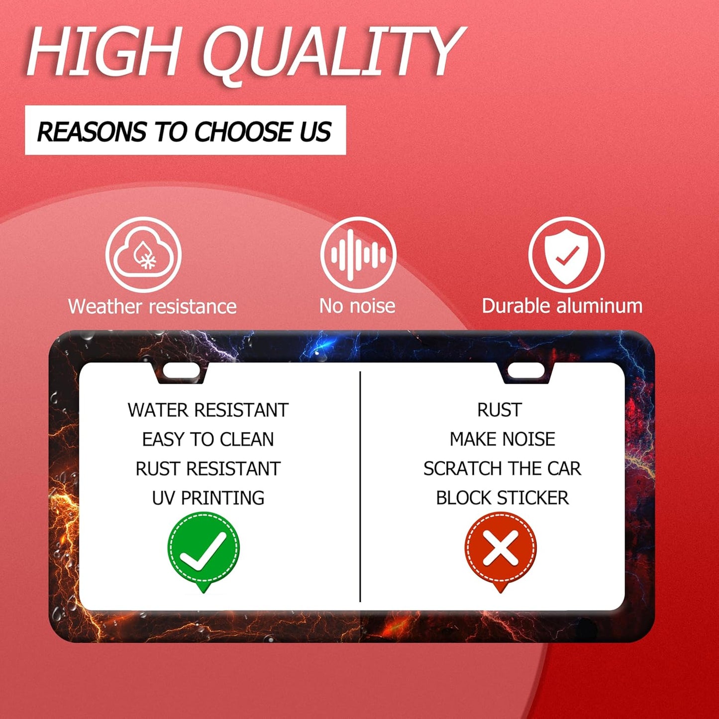 Red and Blue Lightning License Plate Frame Funny License Plate Frames Stainless Steel Accessories Cars Decor with 2 Holes and Screws Fits Standard Us Ca Vehicles License Plate Holder 12.2 X 6 Inch