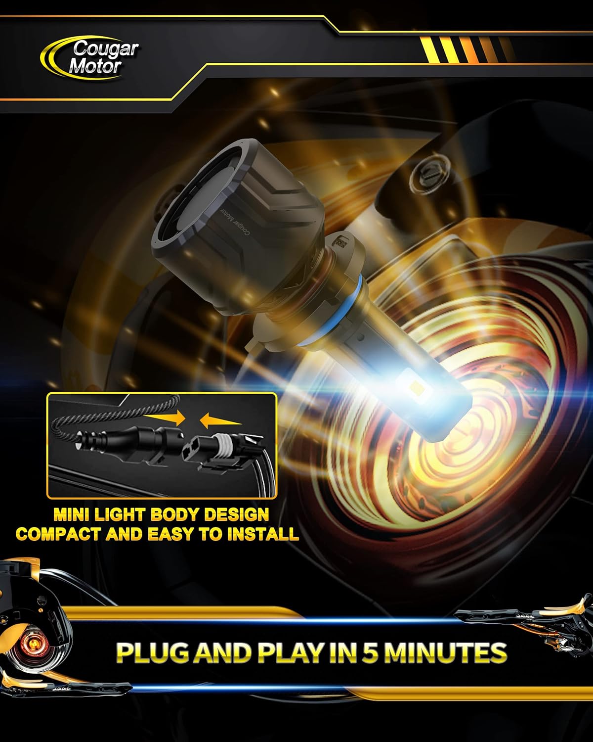 Cougar Motor 9006 Bulbs, HB4 Fog Lights 6500K White Non-Polarity 9006 Fog Bulb or Off-Road Use Plug and Play - Pack of 2