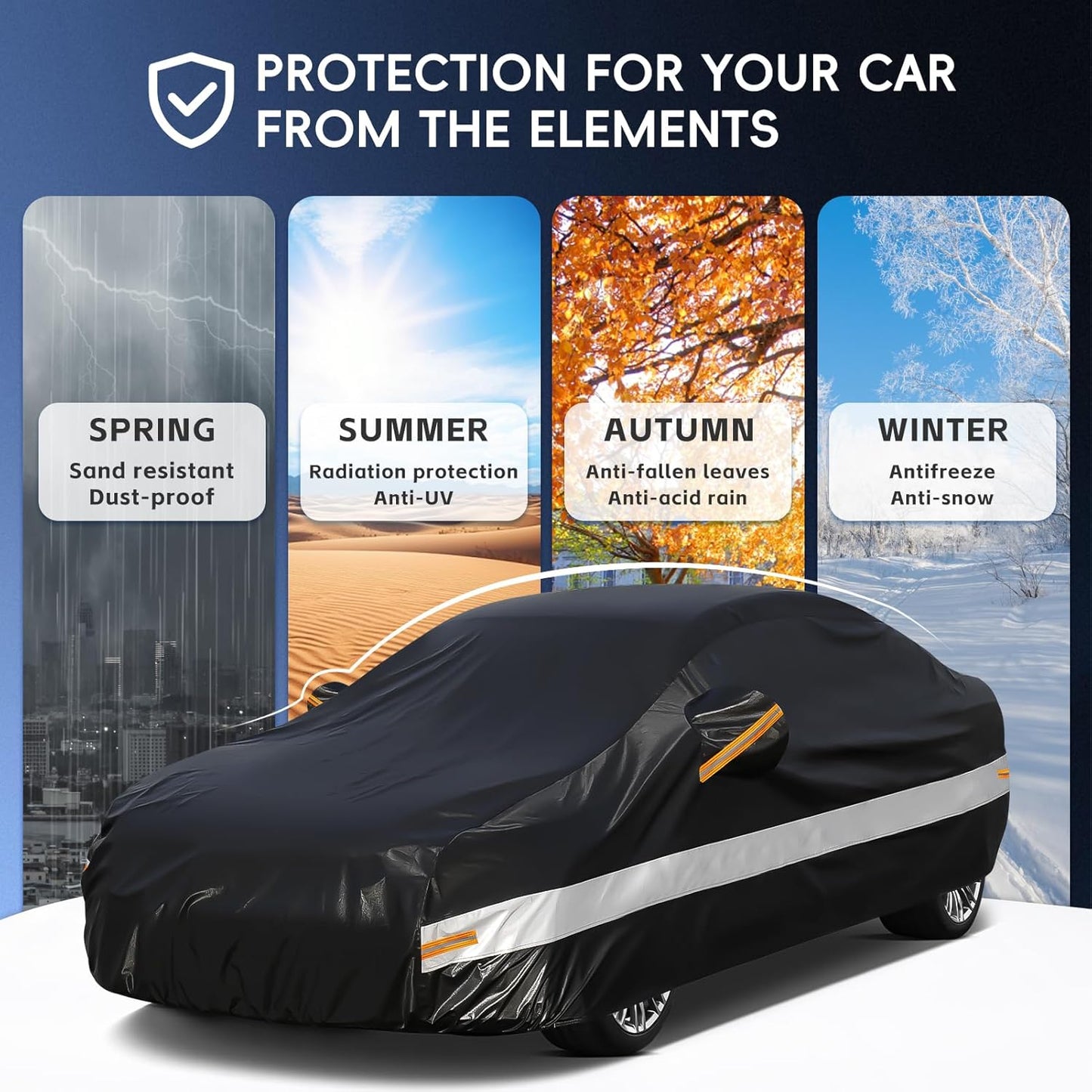 10 Layers Car Cover Custom Fit for Honda Civic Sedan (1991-2024) Waterproof All Weather for Automobiles, Outdoor Full Cover Sun UV Rain Protection with Cotton.Black
