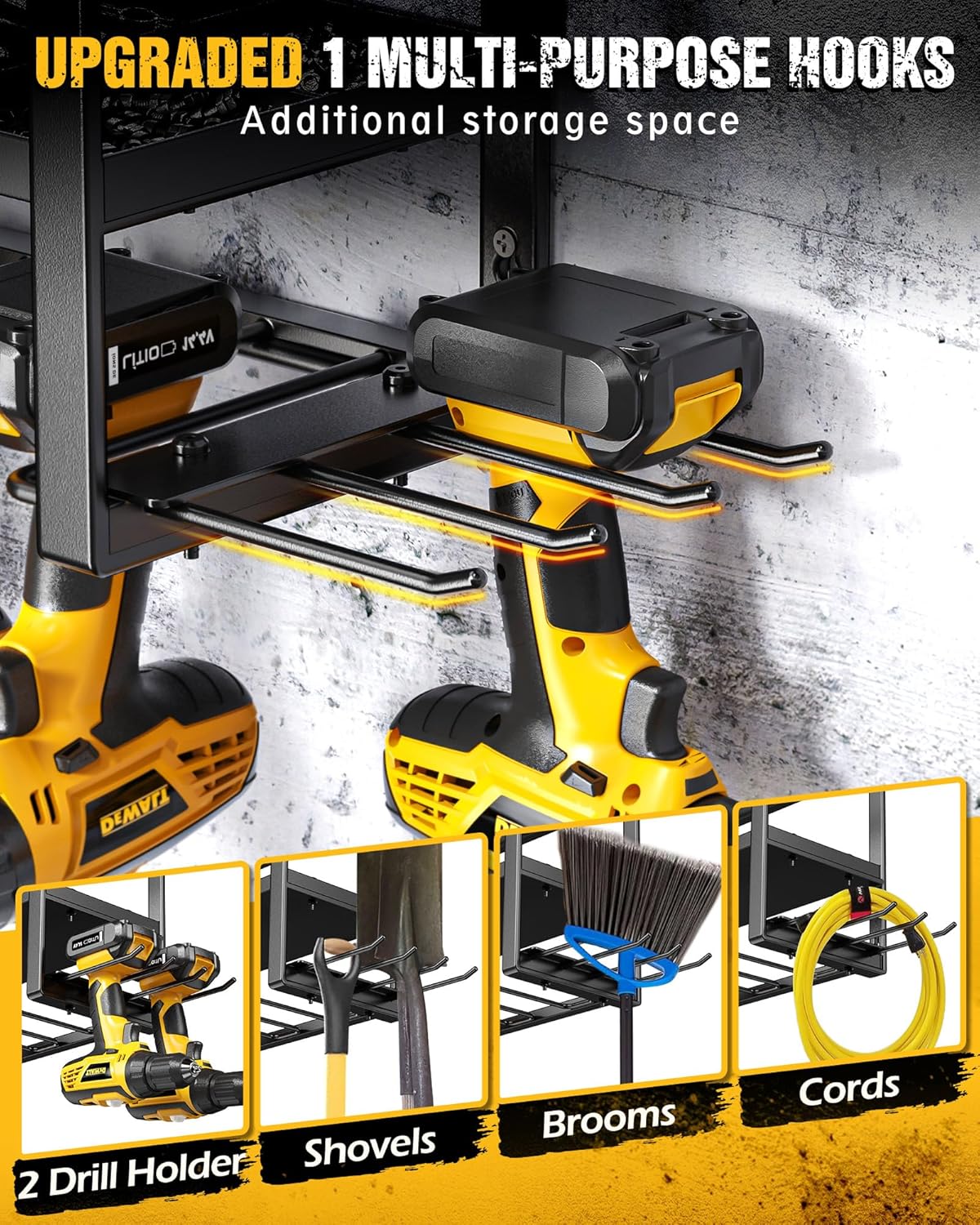 MAXIFFE 4 Layer Power Tool Organizer, 9 Drill Holder Heavy Duty Metal Wall Mount Cordless Tool Organizers and Storage Rack Holder for Garage Workshop Pegboard, Gifts for Men, Black, 32 inch