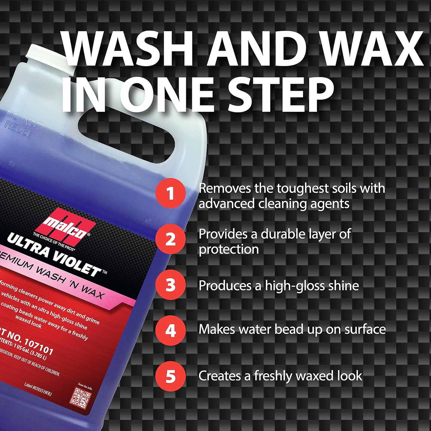 Malco Ultra Violet Premium Wash'n Wax – Best 2-in-1 Car Wash and Wax/Cleans and Provides A Durable, High-Gloss Shine in One Fast and Easy Step / 64Oz. (107164)