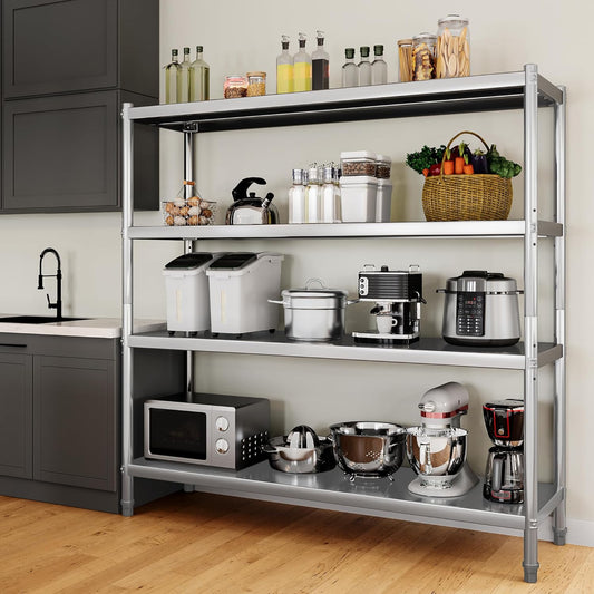 YITAHOME NSF Stainless Steel Shelves, 60"*18"*60" 4 Tier Storage Shelf, Heavy Duty Shelving for Kitchen Garage Office Restaurant Warehouse, 201 Bright Silver