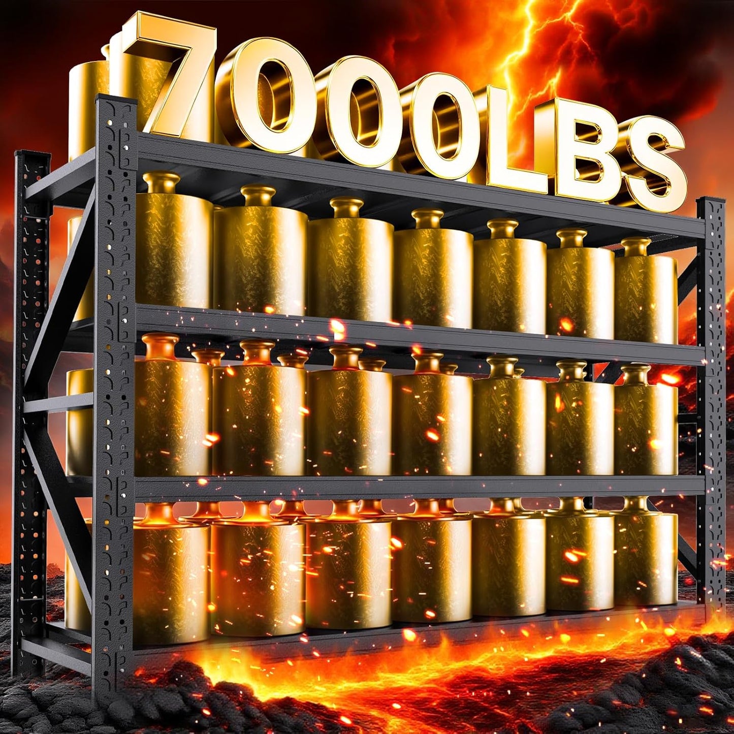 69''W Garage Shelving Heavy Duty, Metal Garage Shelves, 7000LBS Storage Shelves 4 Tier Adjustable Steel Shelving Units, Wide Industrial Shelving Storage Rack for Warehouse, Basement,Black