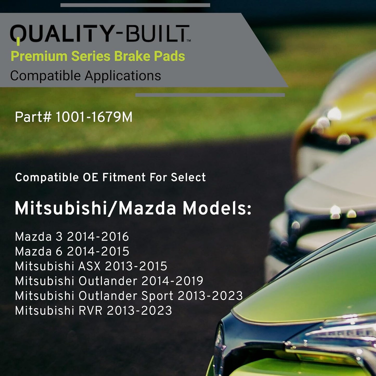 Premium Semi-Metallic Rear Brake Pads (1001-1679M) Compatible with Mazda 3 2016-2014, 6 2015-2014, Mitsubishi ASX 2015-2013, Outlander 2019-2014, Outlander Sport 2023-2013, RVR 2023-2013