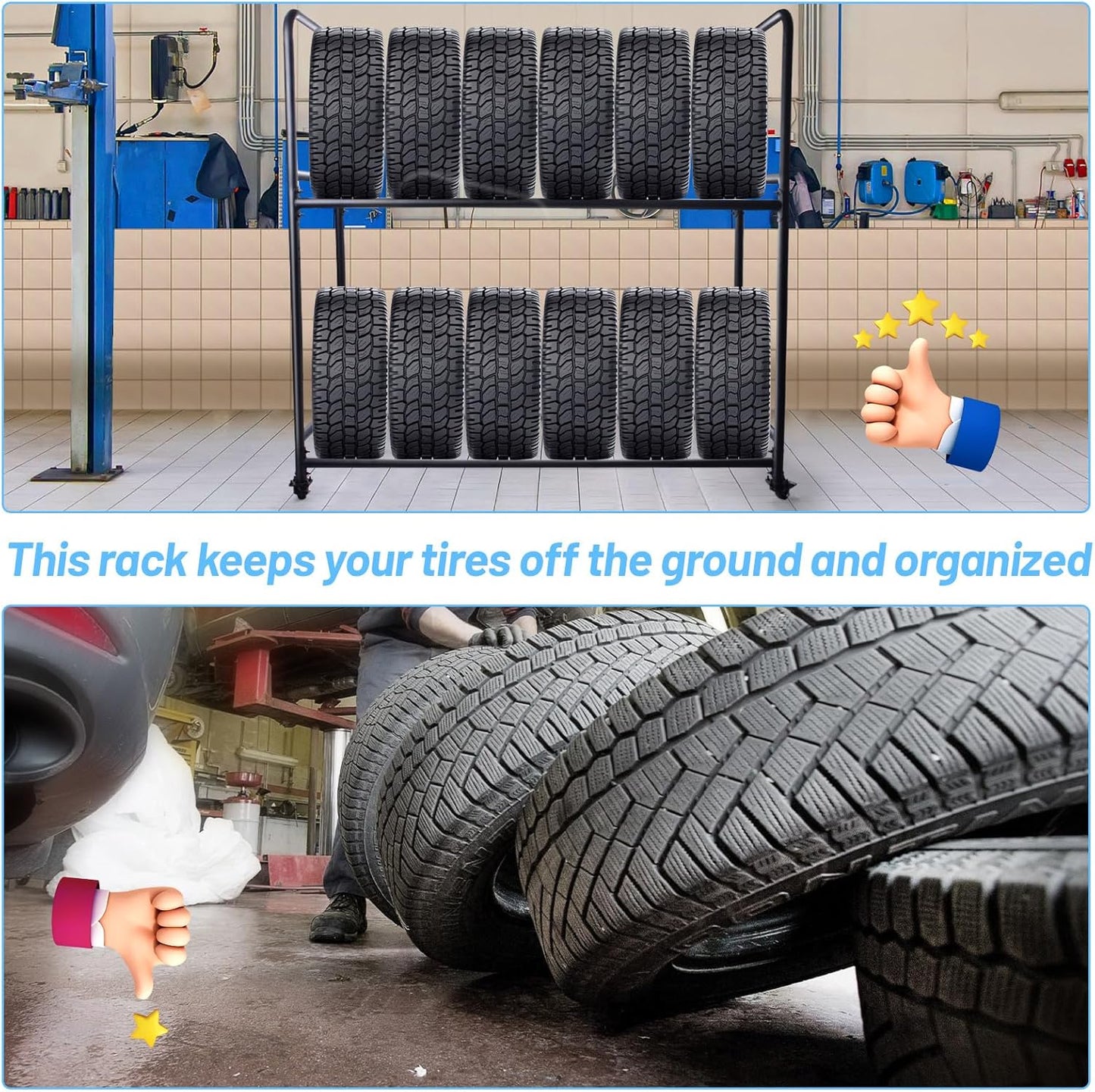 Rolling Tire Rack For Garage,Tire Storage Rack,Adjustable Metal With 4 Self-Locking Swivel Caster,Height 59”, With a Heavy-Duty Load Capacity Of 660 Pounds