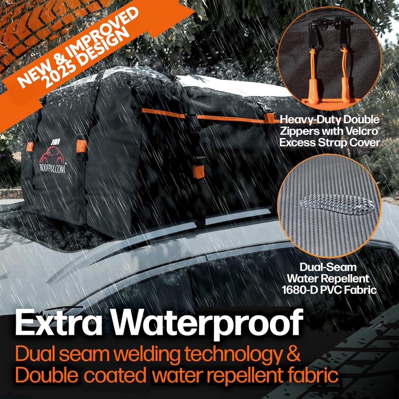 RoofPax Expandable 15/19 cft. Car Rooftop Cargo Carrier Bag Waterproof Storage Including Double Zippers, Heavy-Duty Tie-Down Straps fit Cars with/Without Roof Top Rack or Side Rails