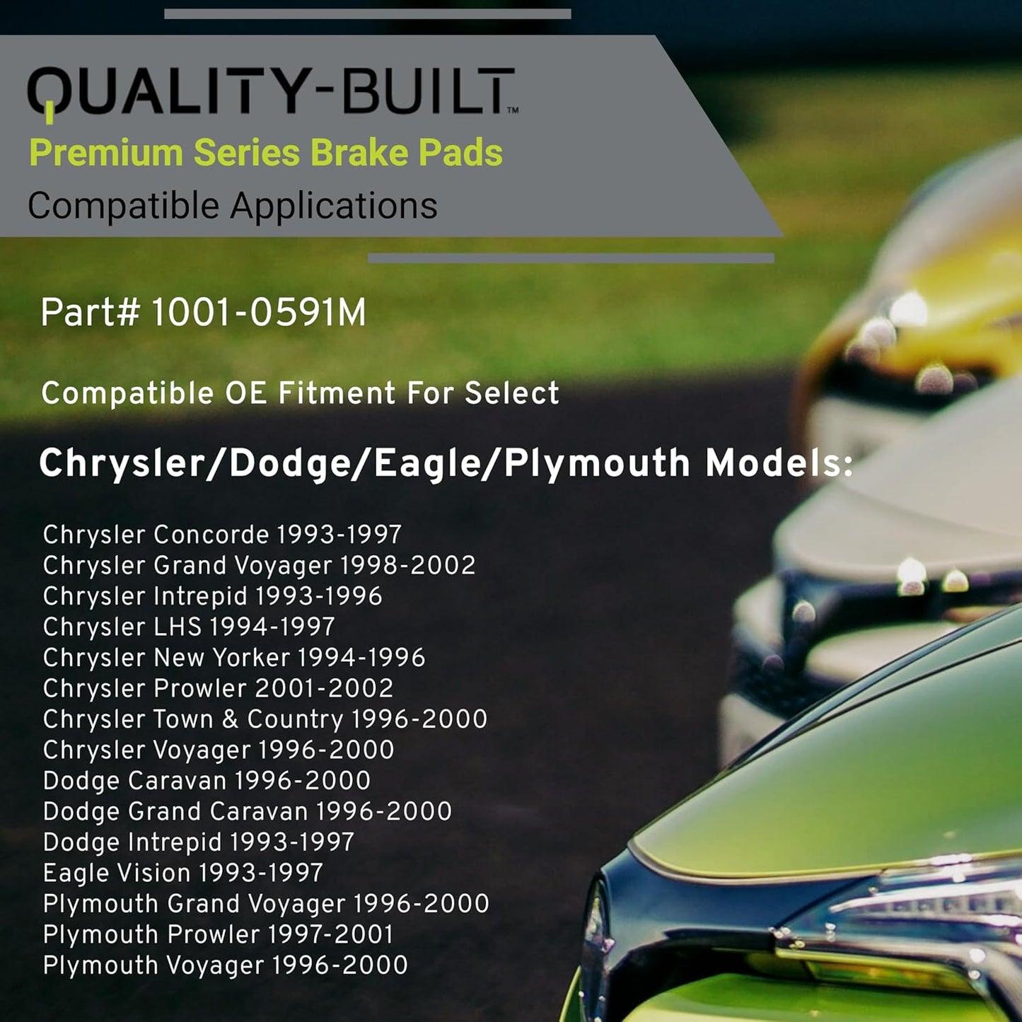 Premium Semi-Metallic Front Brake Pads (1001-0591M) Compatible with 1993-2002 Chrysler/Dodge/Eagle/Plymouth (Caravan/Concorde/Grand Caravan/Grand Voyager/Intrepid/LHS & More)