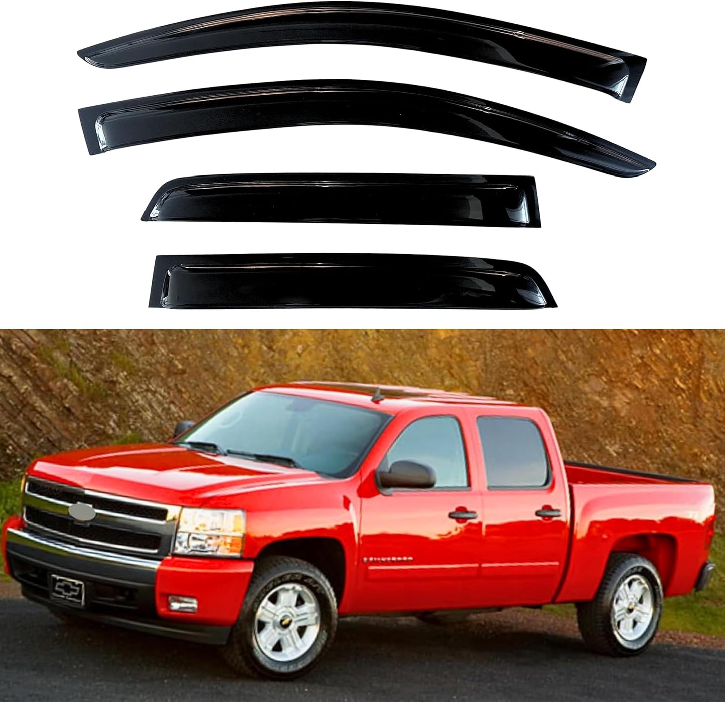 KPY Window Visor Compatible with 2007-2013 Chevy Silverado Avalanche & GMC Sierra 1500, Rain Guard Vent Deflector for 2007-2014 Silverado/Sierra 2500HD/3500HD/Yukon XL, 2009 2010 2011 2012 (Crew Cab)