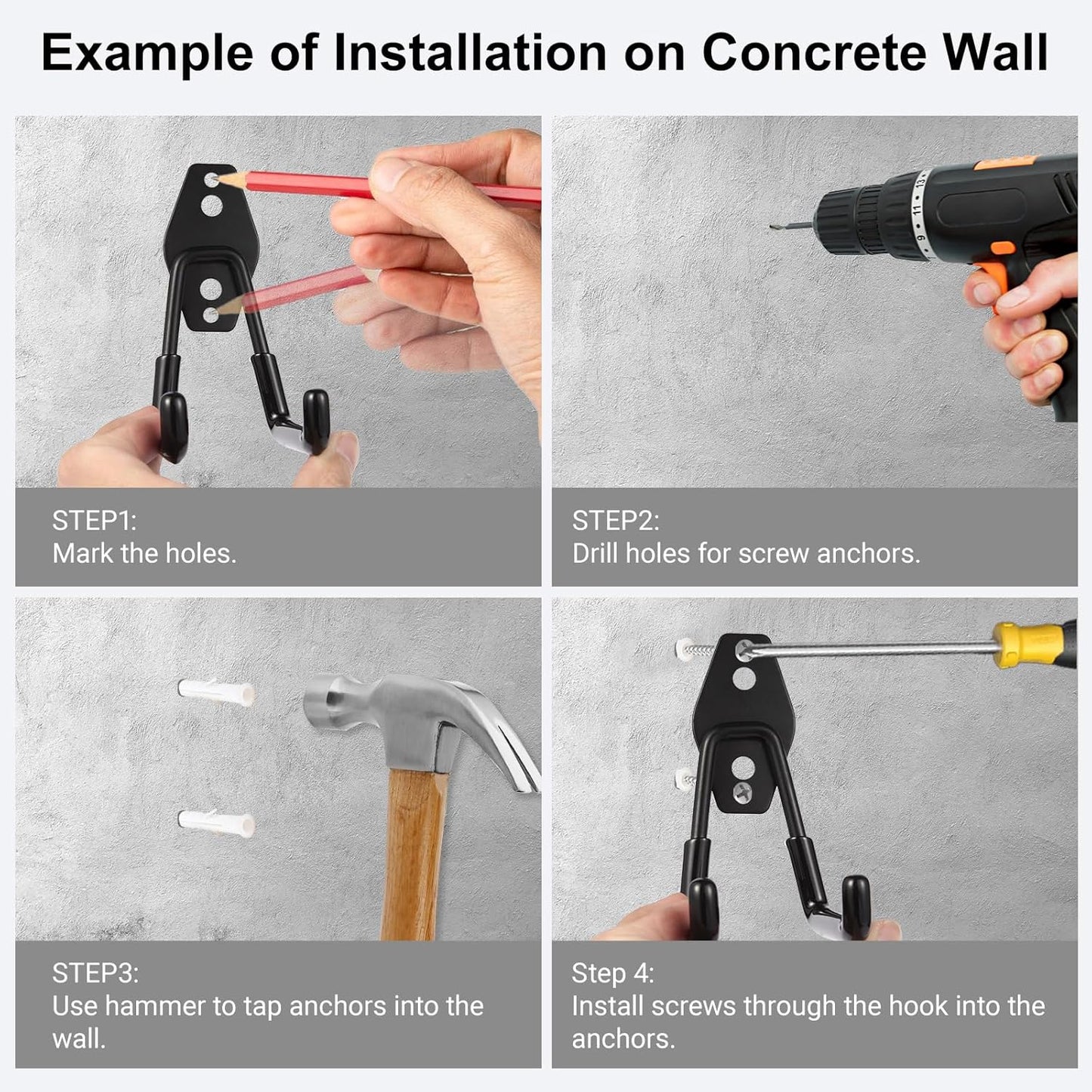 Garage Hook Heavy Duty Wall Storage Hangers, 22 Pack Garage Storage Hooks Steel Tool Black for Ladders, Ropes, Garden Tools