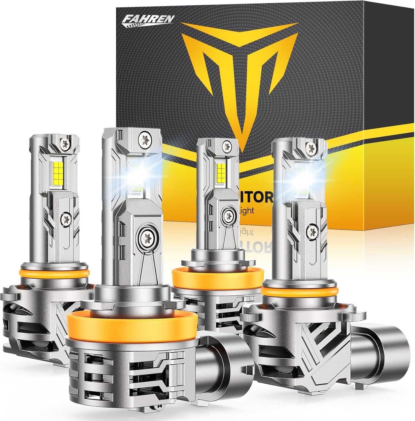 FAHREN H11 9005 Light bulbs Combo, [Upgraded&Brightest] 60000LM 900% Super Bright H9 H8 HB3 Off-Road Use or Fog Light Bulbs,6500K White Non-Polarity Plug and Play, Pack of 4