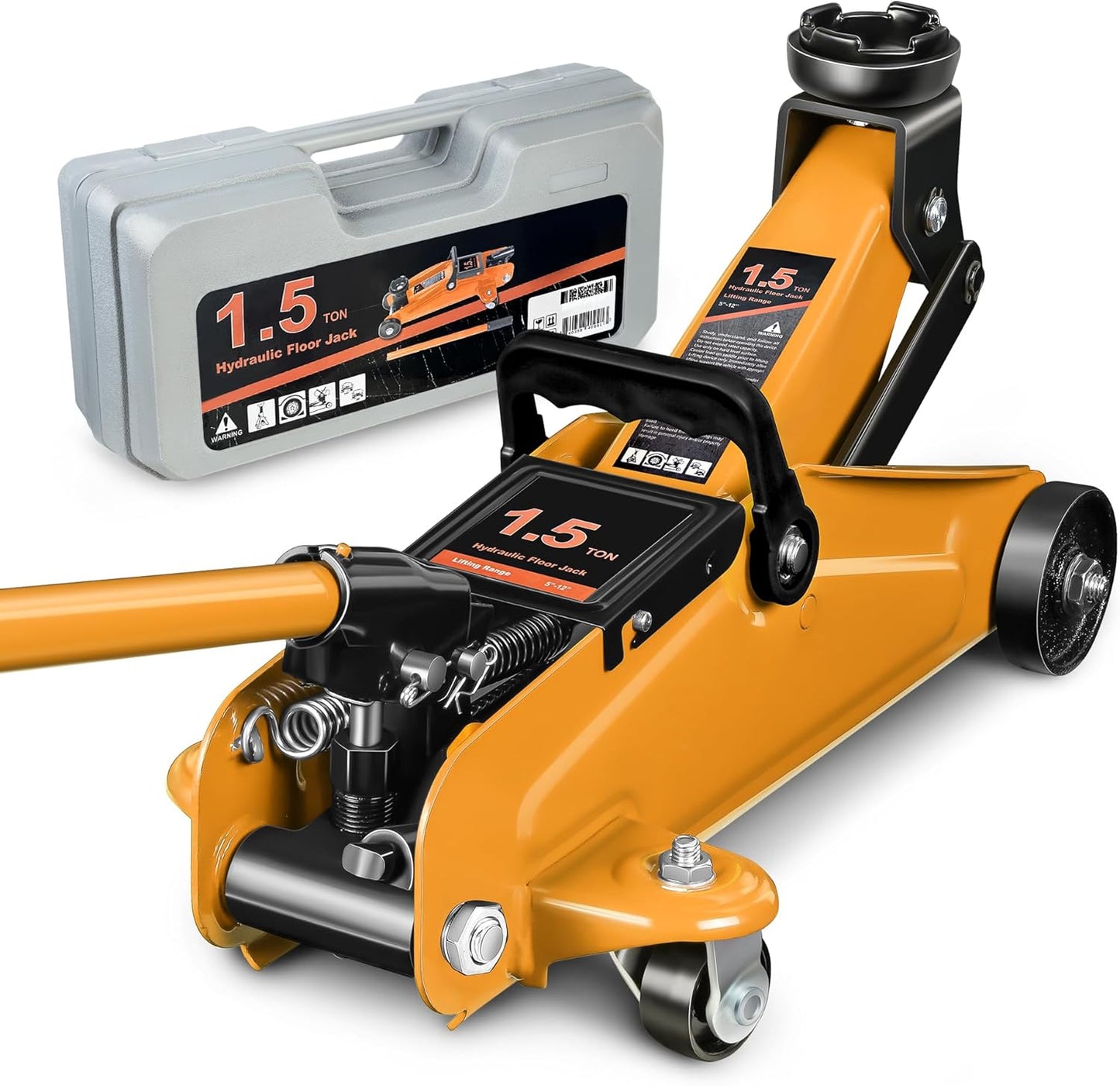 DNA MOTORING Low Profile Hydraulic Trolley Service/Floor Jack, 1.5 Ton (3000 lbs) Capacity, Lifting Range 5.3"-12", Orange, TOOLS-00326-OG