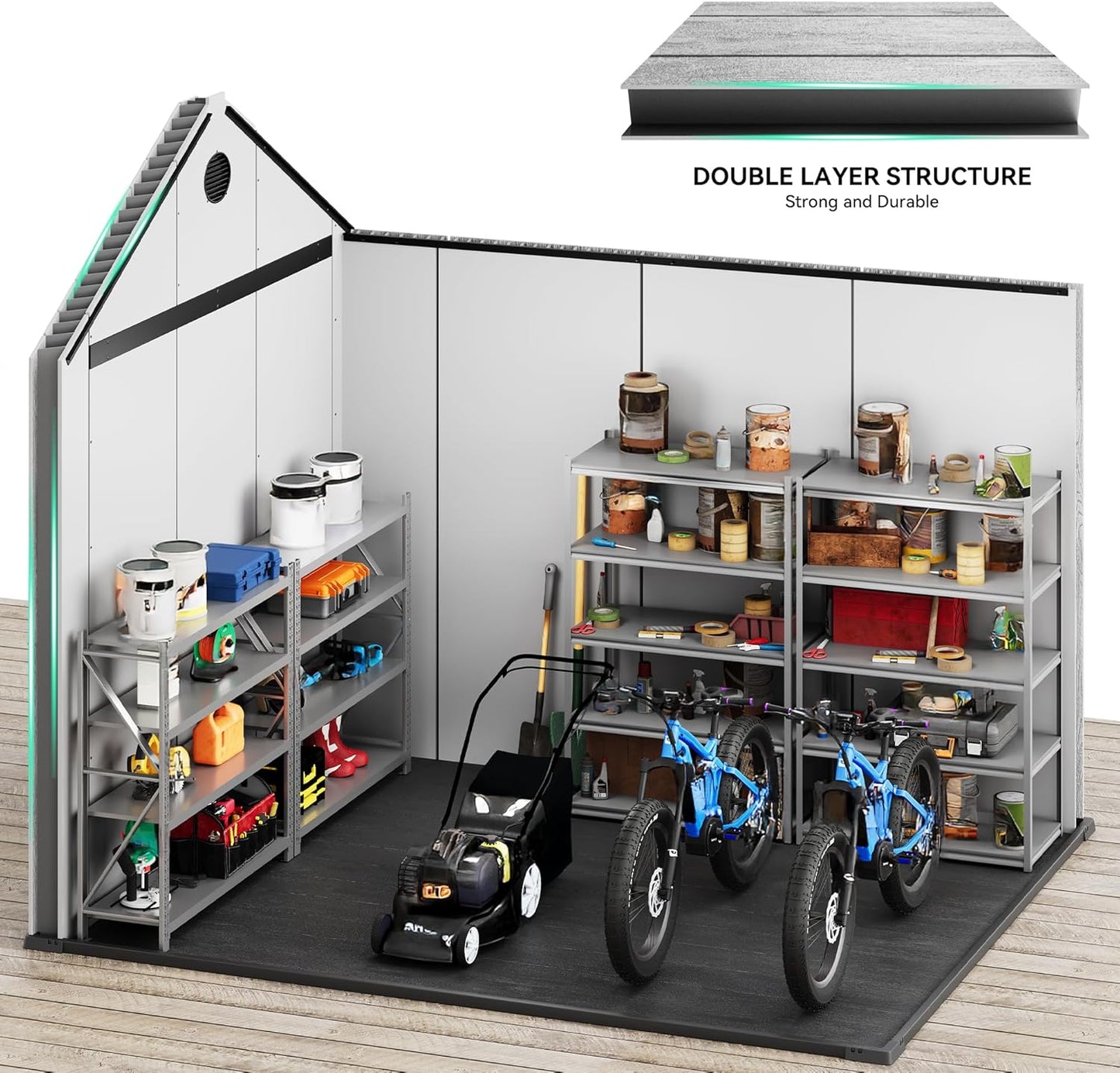 YITAHOME 8x10 FT Outdoor Storage Shed with Floor, Plastic Garden Shed for Bikes, Tools, Supplies, Waterproof Resin Shed with Lockable Doors, 2 Windows & 2 Vents for Patio, Backyard, 556 cu. Ft., Gray