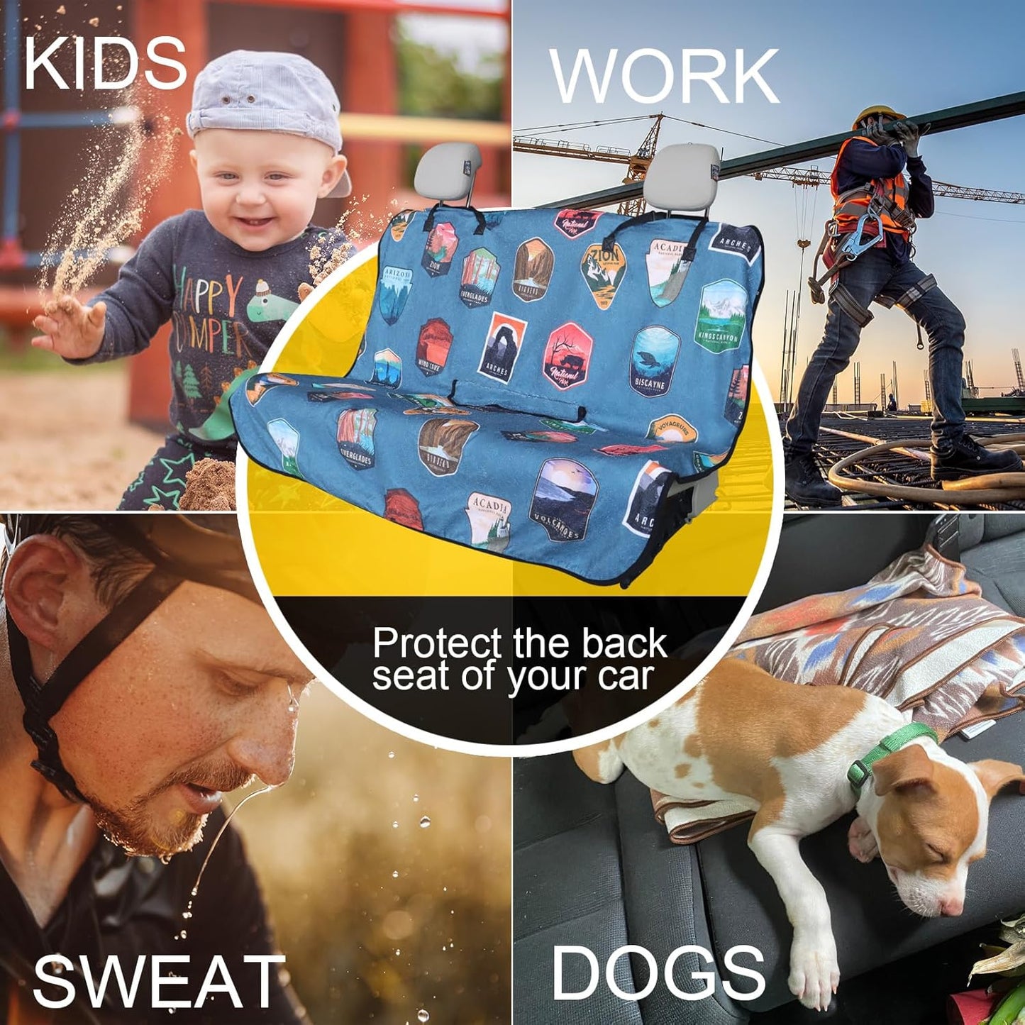 Back Seat Cover for Car Trucks Van SUV,Waterproof Rear Bench Towel Seat Covers for Dogs and Kids,Automotive Backseat Protector (National Parks)