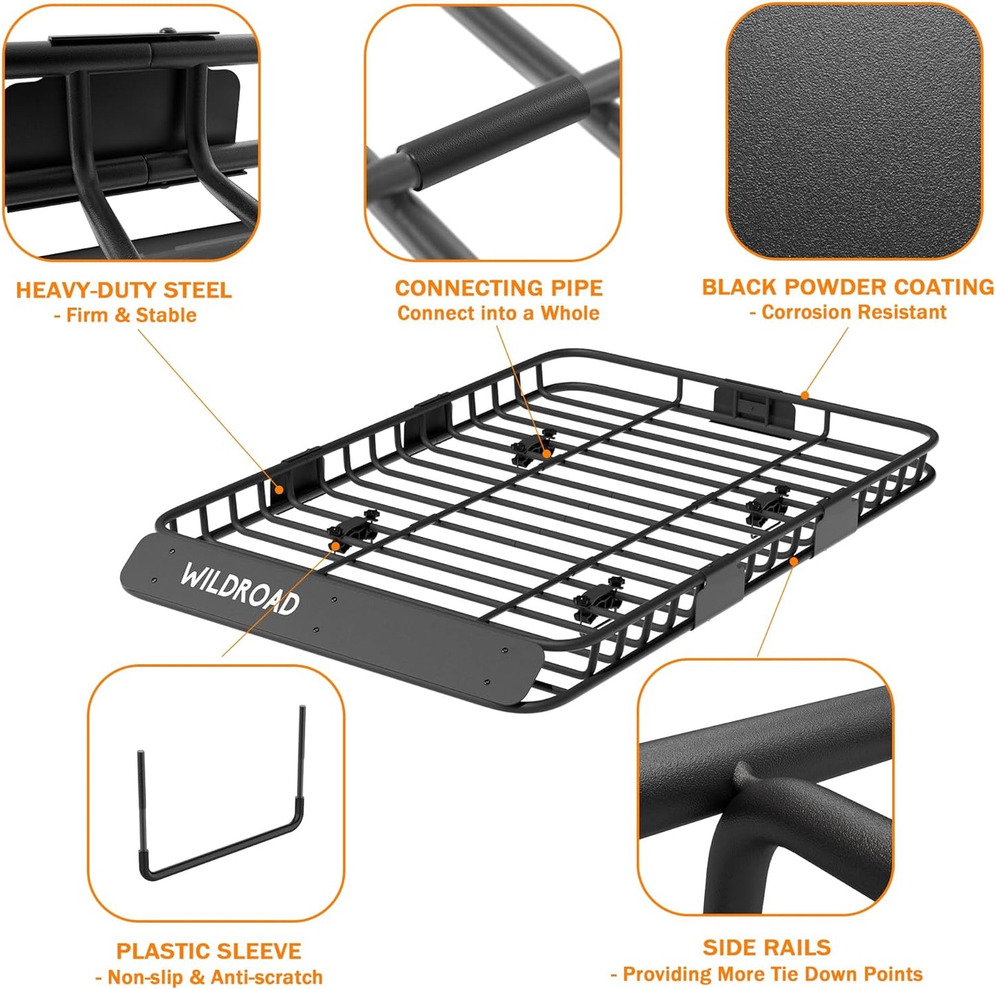WILDROAD Car Roof Cargo Carrier Combo of Upgraded 64"x 39"x 4" Roof Rack Cargo Basket with 21 Cubic ft Ultra Waterproof Anti-Tear Fabric Cargo Carrier Bag and Super Duty Bungee Cargo Net
