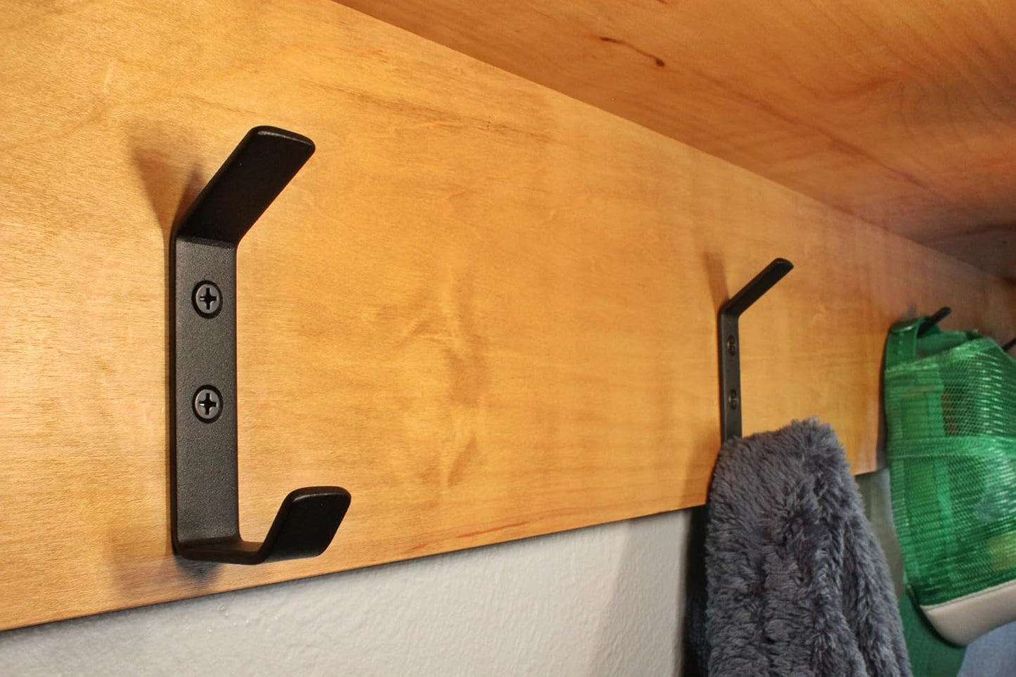 Wall Hooks Double Hook 4-Pack - Made in USA - 50 lb Capacity Stel Coat Hooks, Powder Coated Metal Wall Mount Hooks for Entryway, Garage, Bathroom.