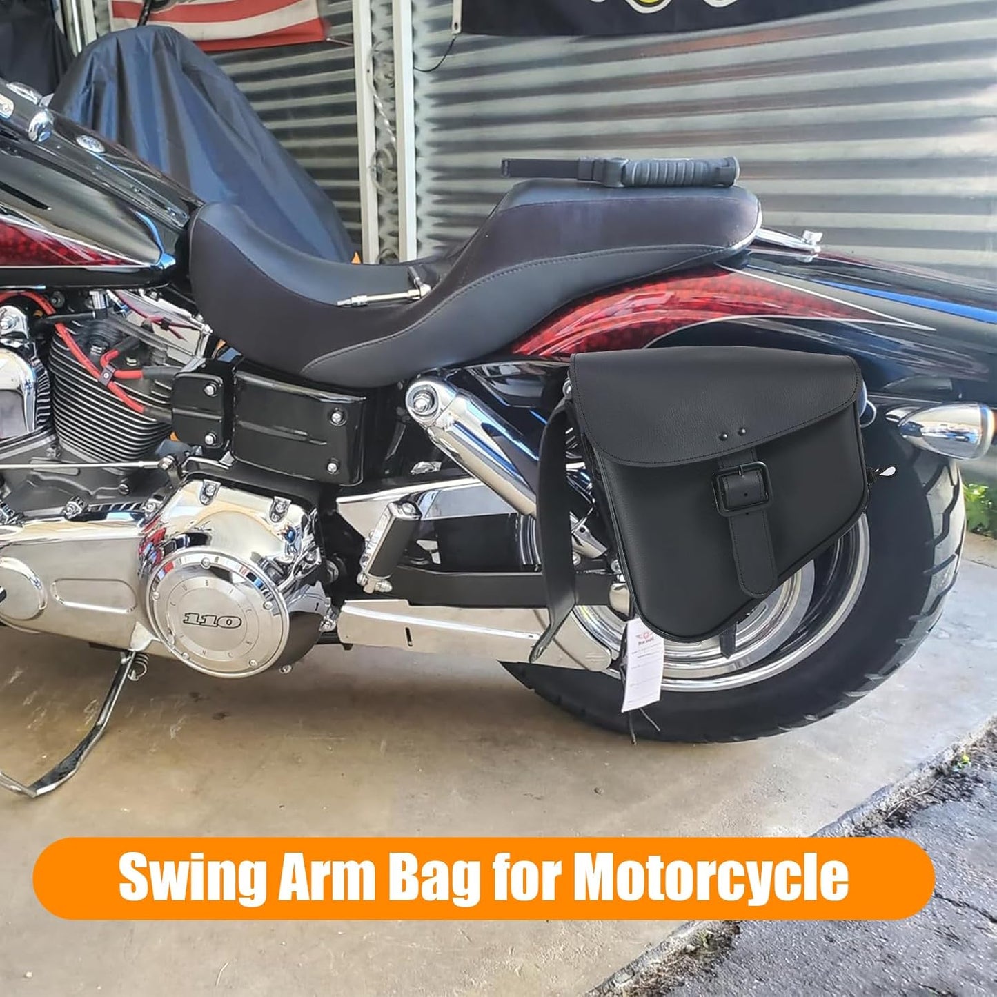 Gargoyle Bells Solo Saddle Bags - PVC Waterproof Motorcycle Luggage for Sportster Softail (Left Side, Black-Single Buckle)