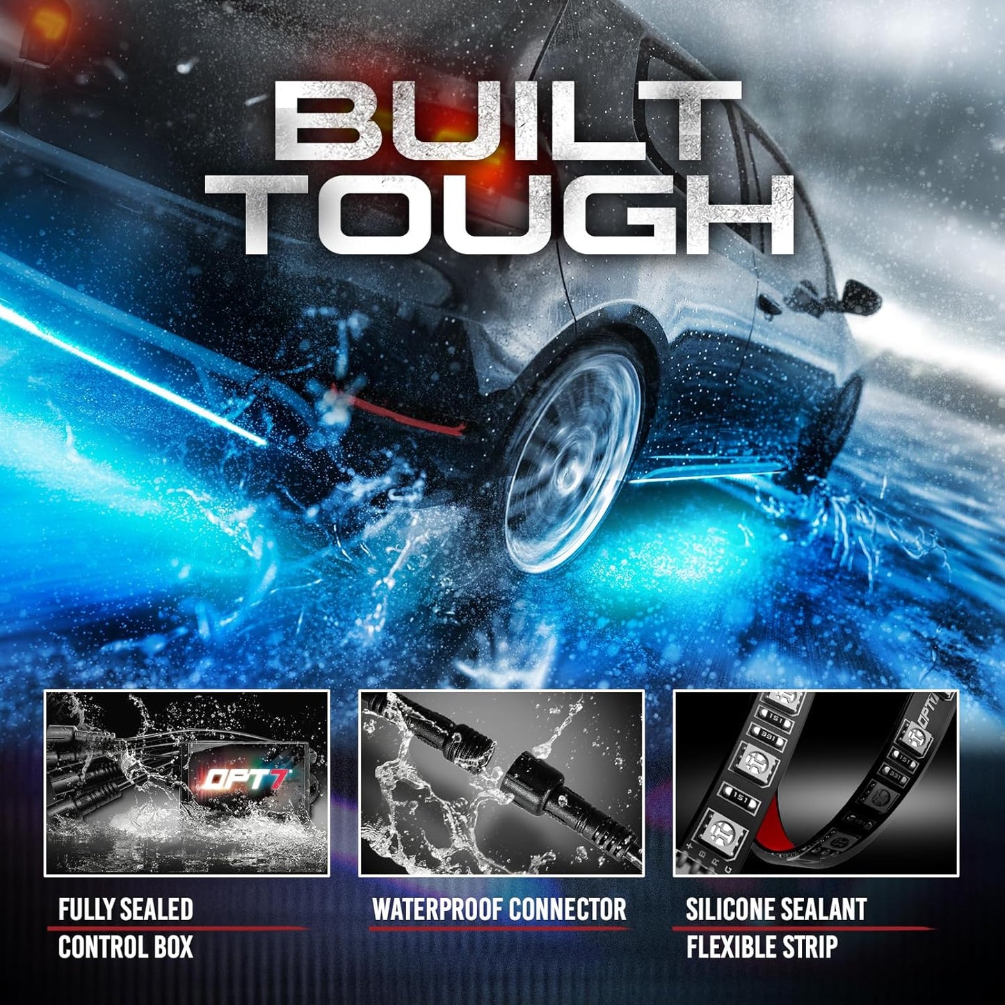 OPT7 Aura Flexible Underglow Car Lights with APP & Remote Control, Exterior Neon Accent Underbody Lighting Kit, 4 PCS RGB LED Light Strips for Cars Trucks RV, Waterproof, Multi Colors Music Mode, 12V