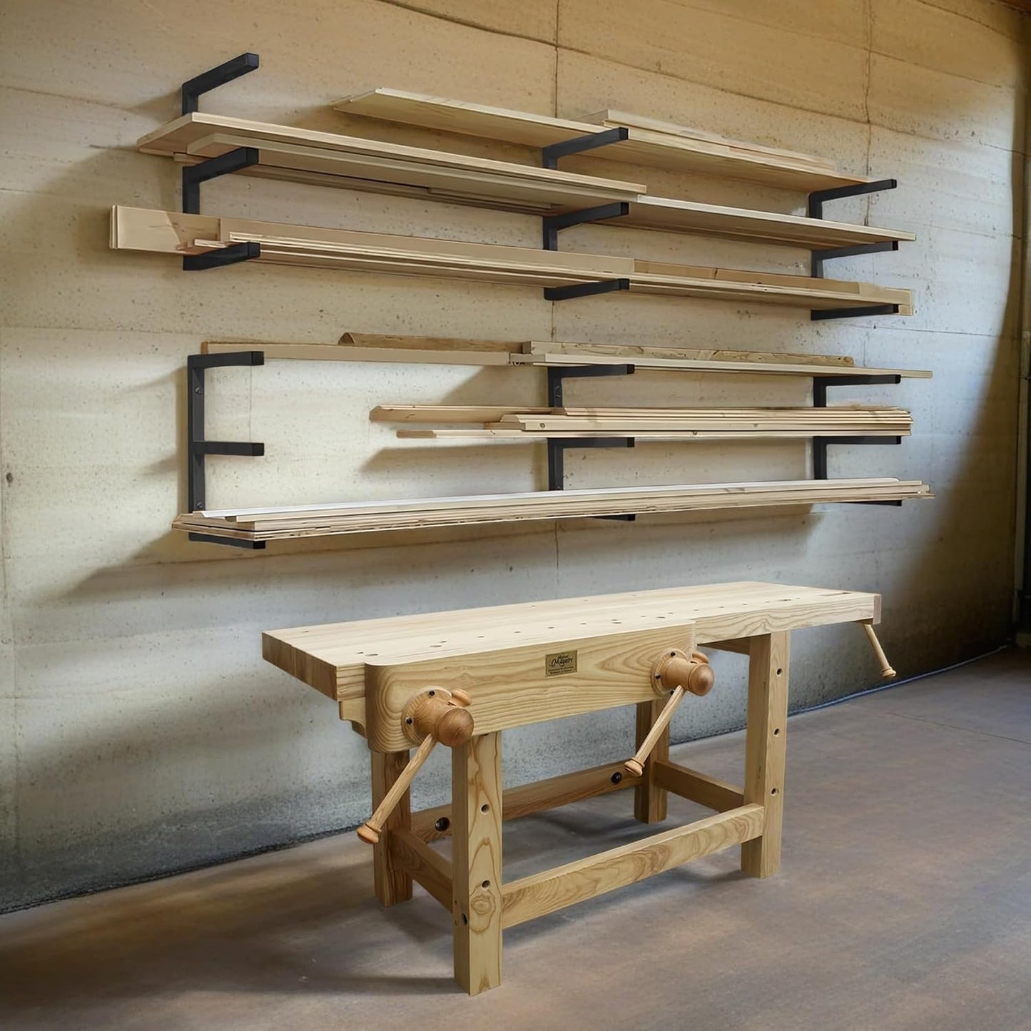 Wood Storage Racks with 3 Level, Garage Organizer Lumber Storage Rack Wall Mounted, Workshop Organizers Wood Wall Shelving, Lumber Metal Racks for Garage, Basement, Indoor and Outdoor (Black, 6 Pack)