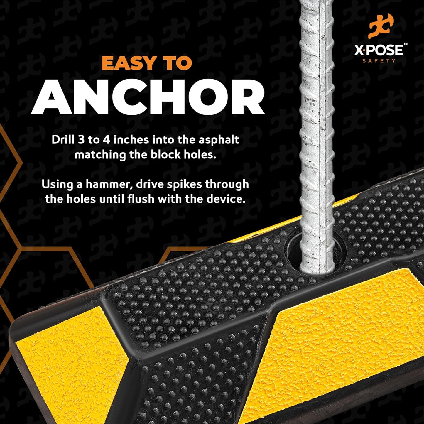 Xpose Safety 72" Heavy Duty Rubber Parking Stopper – 1 Pack Wheel Blocks for Garage, Driveway, or Ramp – Car Bumper Stop with Yellow Reflective Strips – Removable Floor Mount