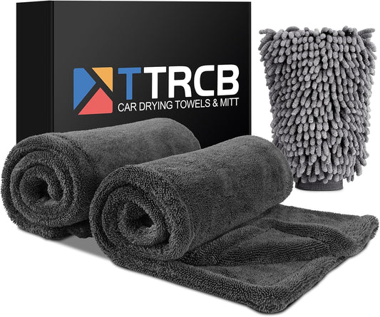 2 Pack Car Drying Towel, Microfiber Towels for Cars (36" x 24"), 1300 GSM Ultra-Absorbent, Streak Free, Premium Double Twisted-Loop Drying Towels Car Detailing with Car Wash Mitt for SUV, RV, Truck