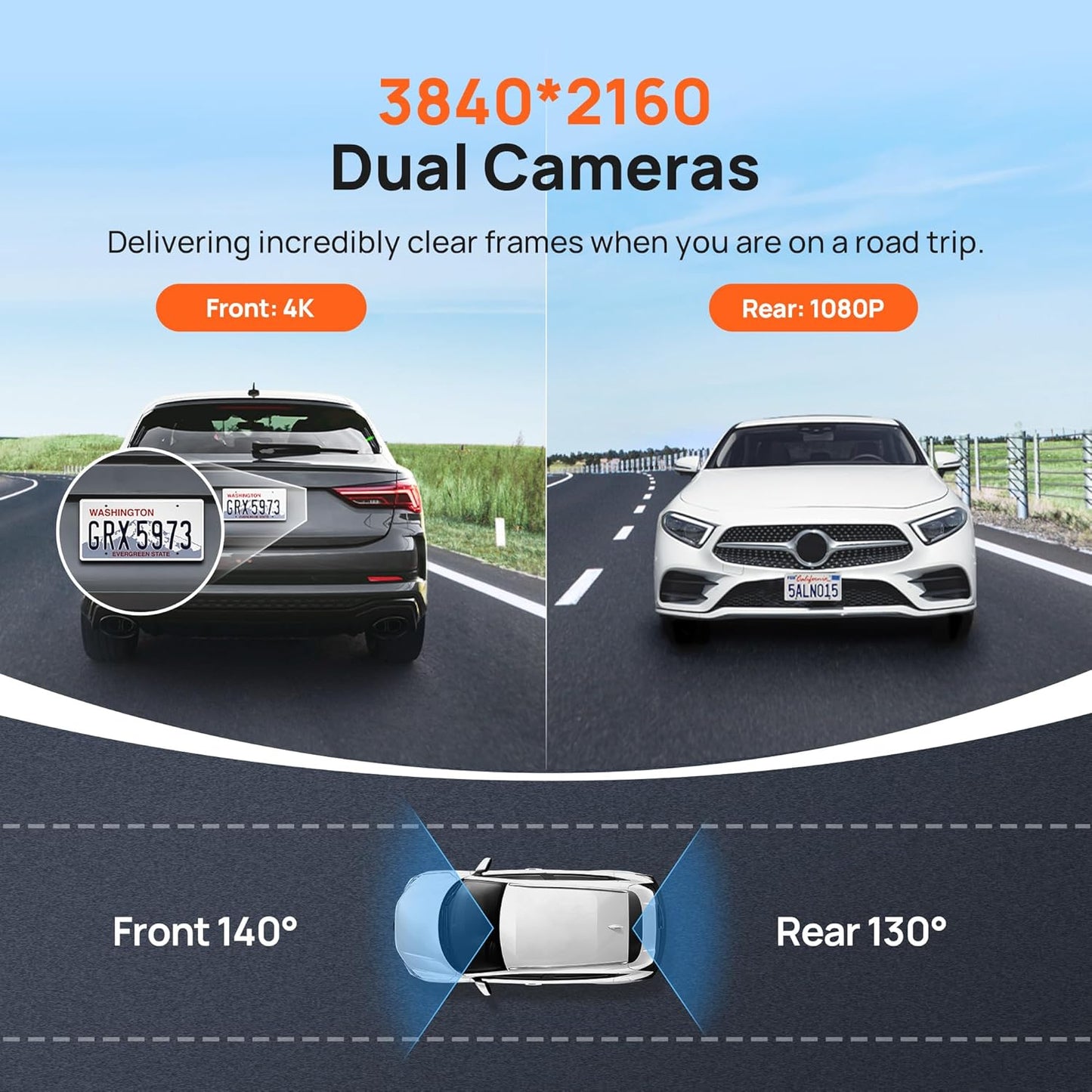 70mai 4K Dash Cam Front and Rear with STARVIS, Built in 5GHz WiFi & GPS Car Camera, Super Night Vision, ADAS, 3'' IPS Screen, 24H Parking Mode, Time-Lapse, Loop Recording, with 128GB Card (A800S)