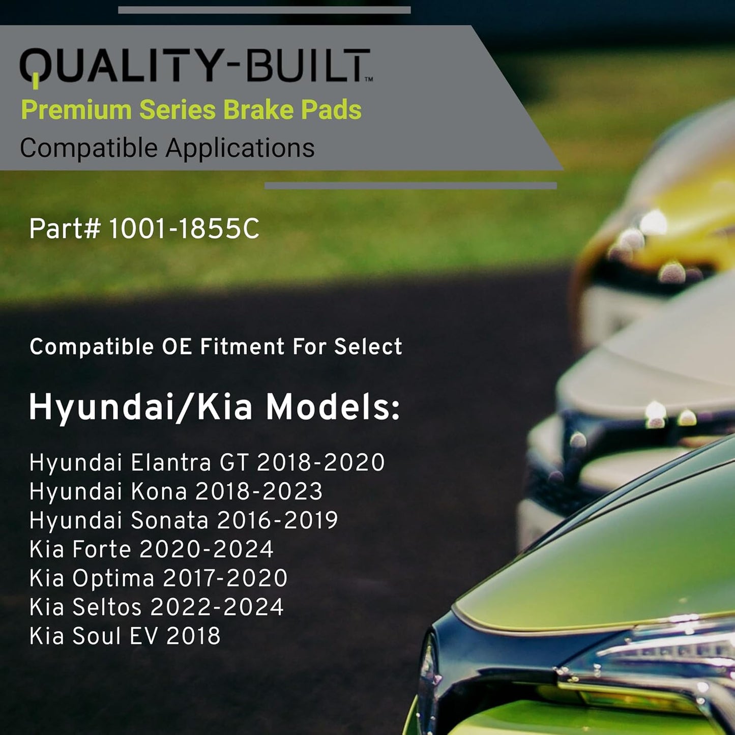 Premium Ceramic Front Brake Pads (1001-1855C) Compatible with Hyundai Elantra GT 2020-2018, Kona 2023-2018, Sonata 2019-2016, Kia Forte 2024-2020, Optima 2020-2017 & More