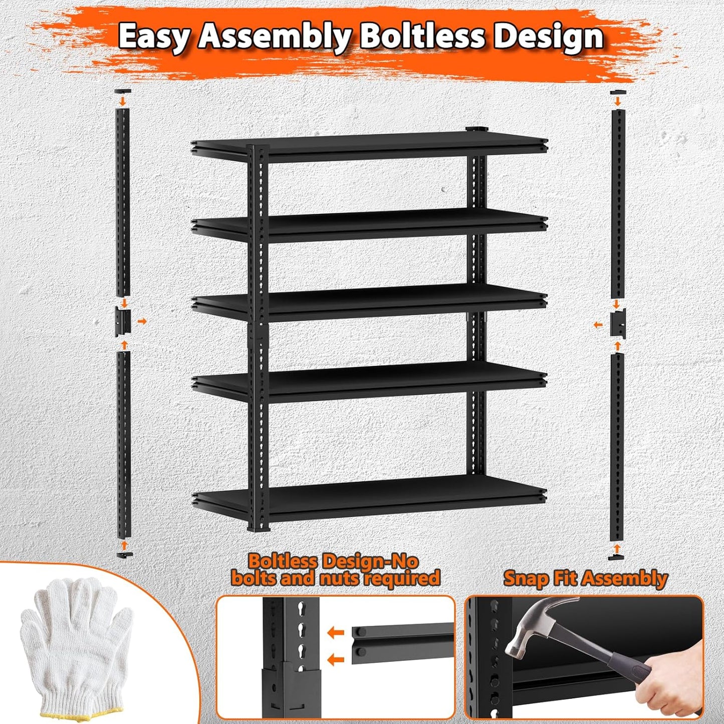 Storage Shelves Heavy Duty 3 PCS, 48"L x 18"W x 72"H Garage Storage Shelves Unit Loads 3700LBS, 5-tier Adjustable Metal Industrial Utility Shelf Rack for Kitchen, Laundry Room, Warehouse, Basement