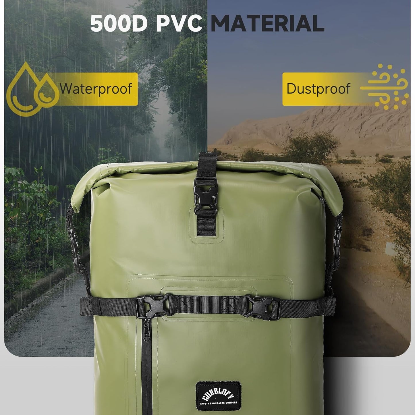 Motorcycle Saddle Bag, 30L Waterproof Motorcycle Tail Bag, 2 Size and 3 Color Options Travel Bag, PVC Bag, Rear Seat Bag, Field Green GT-30GN