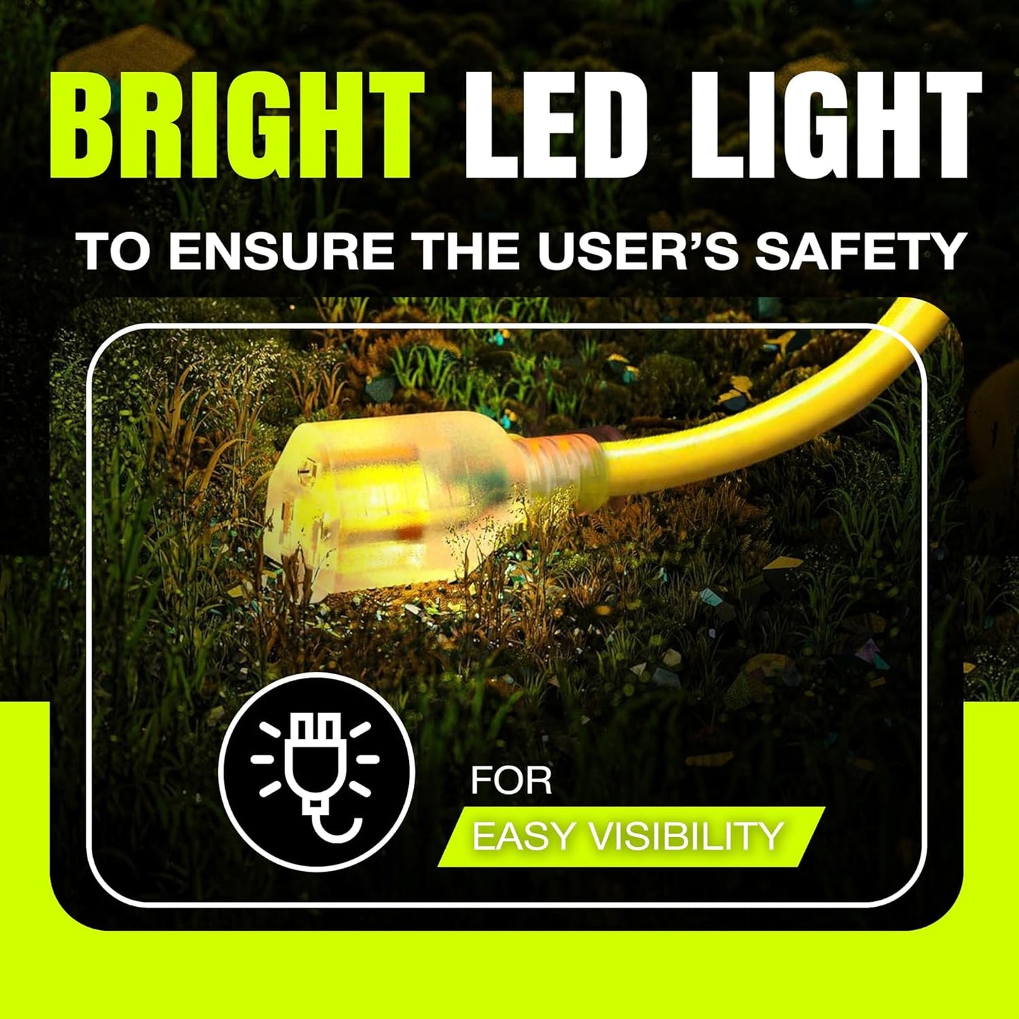 10ft Outdoor/Indoor Extension Cord 14/3 Gauge Heavy Duty 3 Prong SJTW, Waterproof, Flexible Cold-Resistant Long Power Cord,15A 125V 1875W, Yellow by LifeSupplyUSA