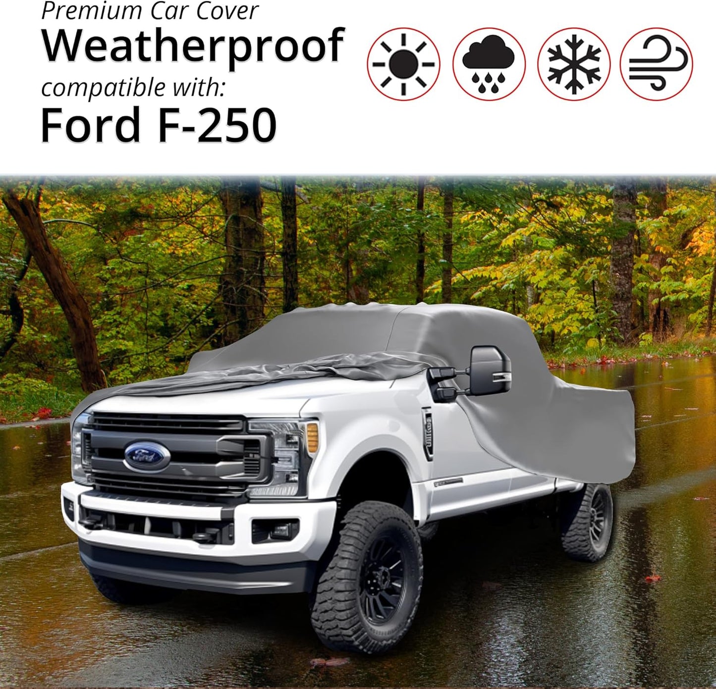 Car Covers Weatherproof Max Truck Cover & Warranty Compatible with Ford 2022-2024 F-250 Crew Cab~6.75' & Shell– Outdoor Cover, Prevents Theft with Cable Lock