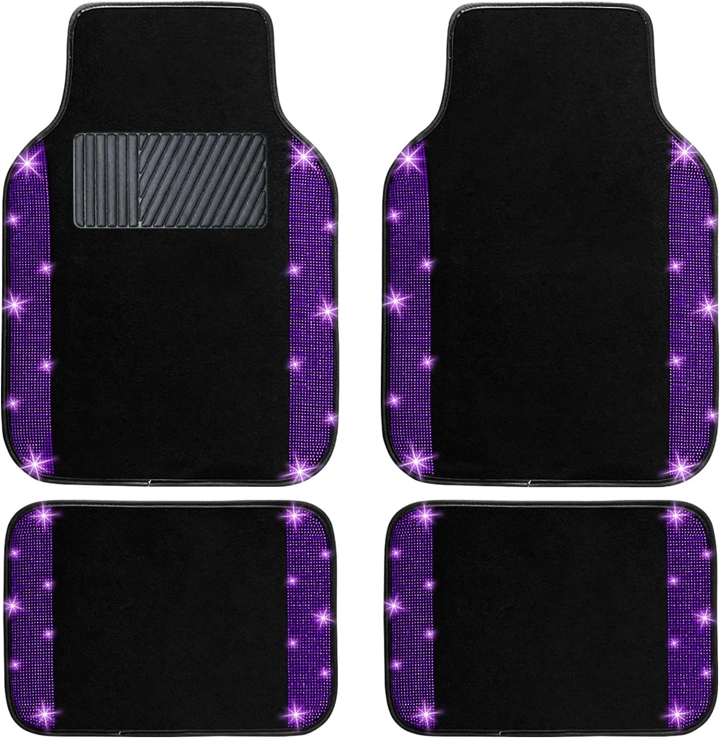 NBTEPEM Purple Violet Bling Car Floor Mats Full Set, Universal Fit Most Cars,SUV, Trucks, 4 pcs Sparkle Glitter Diamond Carpet for Women Girls with Anti-Slip Pad (Purple Violet Diamond)