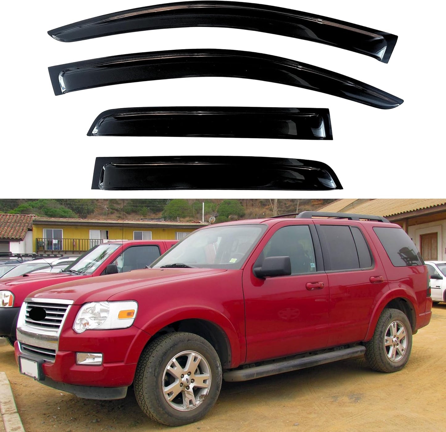 KPY Window Visor Compatible with 2002-2010 Ford Explorer (4-Door) & Mercury Mountaineer, 4PC Rain Guard Side Window Vent Deflectors Tape-On for Lincoln Aviator 2003-2010, 2004 2005 2006 2007 2008 2009