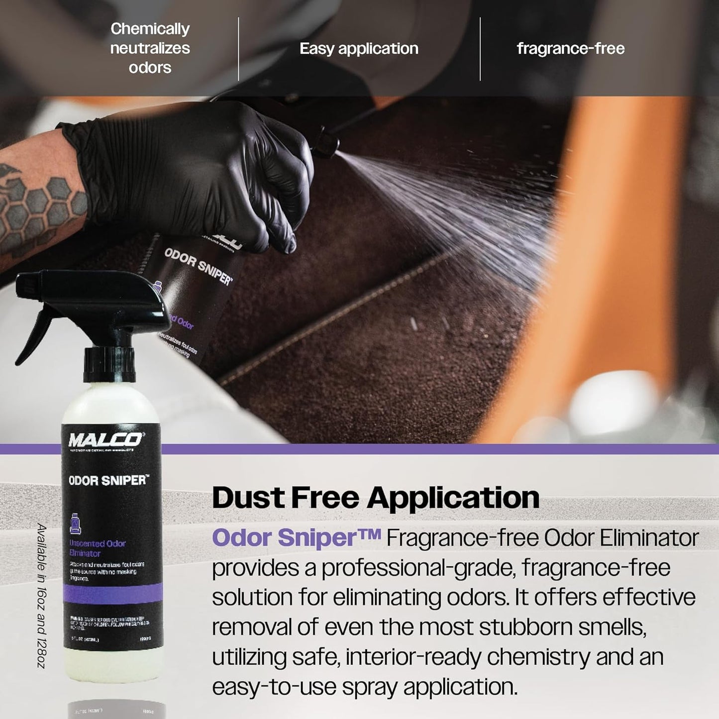Malco Odor Sniper - Fragrance Free Odor Eliminator for Car Interiors/Penetrates Odors at the Source/Chemically Neutralizes Foul Scents in Your Vehicle / 1 Gallon (199001)