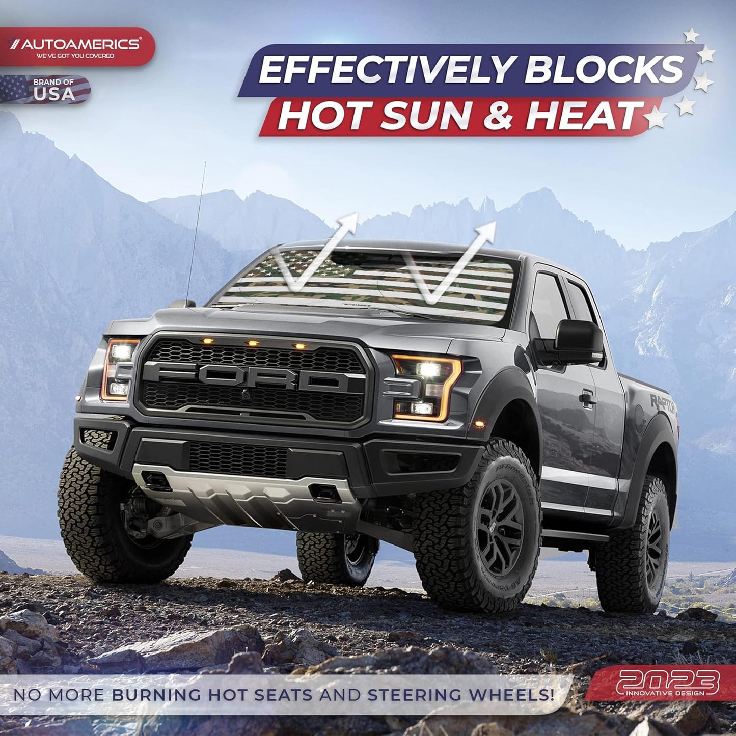 Autoamerics 1-Piece Windshield Sun Shade ERDL Camo American Flag USA Design - Foldable Car Front Window Sunshade for Most Sedans SUV Truck - Blocks Max UV Rays and Keeps Your Vehicle Cool - X-Large