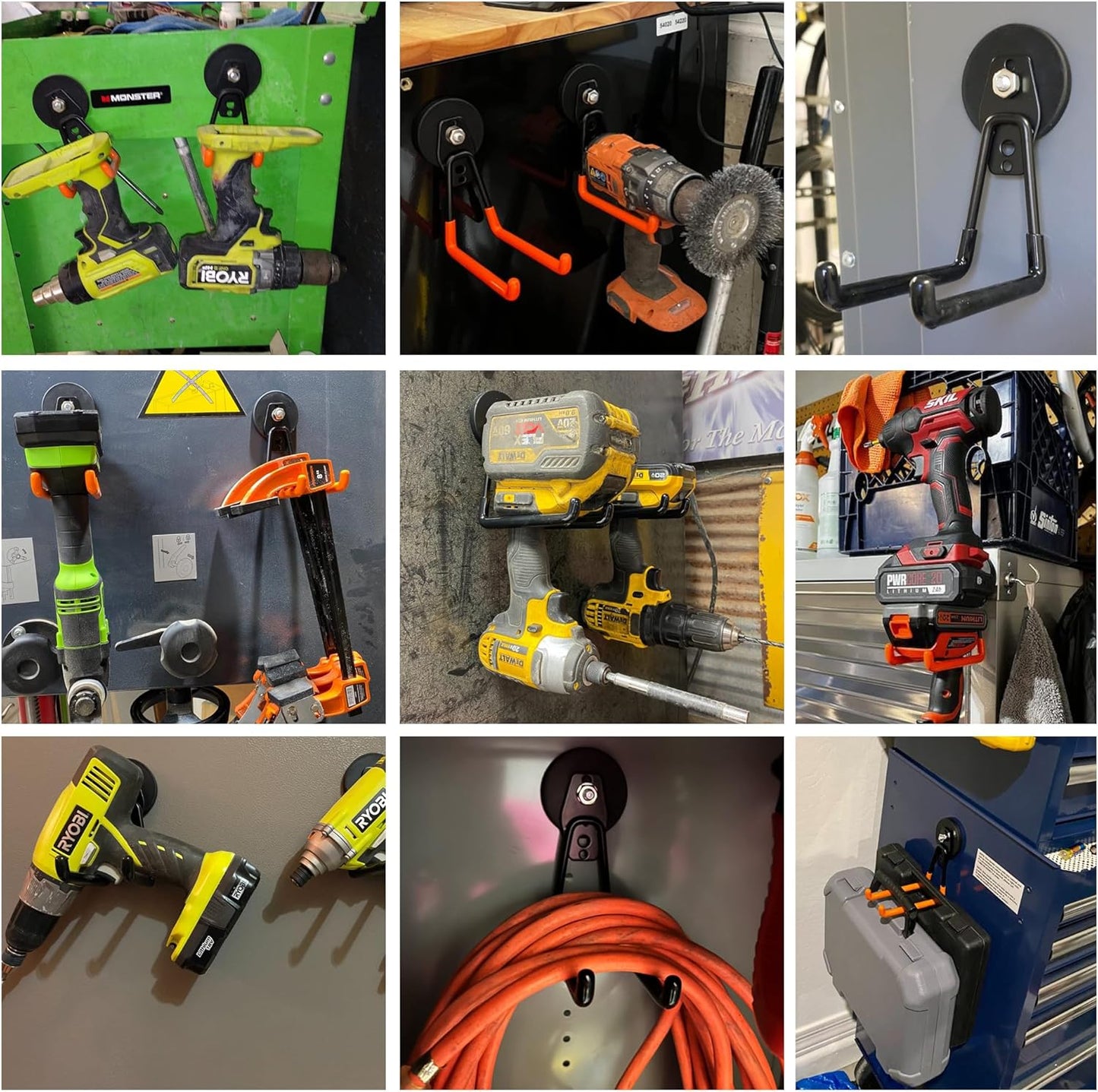 ULIBERMAGNET Magnetic Garage Hook, Cordless Drill Hooks Heavy Duty,Power Tool Organizer,Large Manget with Hooks for Workshop Organization,2 Pack Hook for Drill,Garden Tool(Gray)