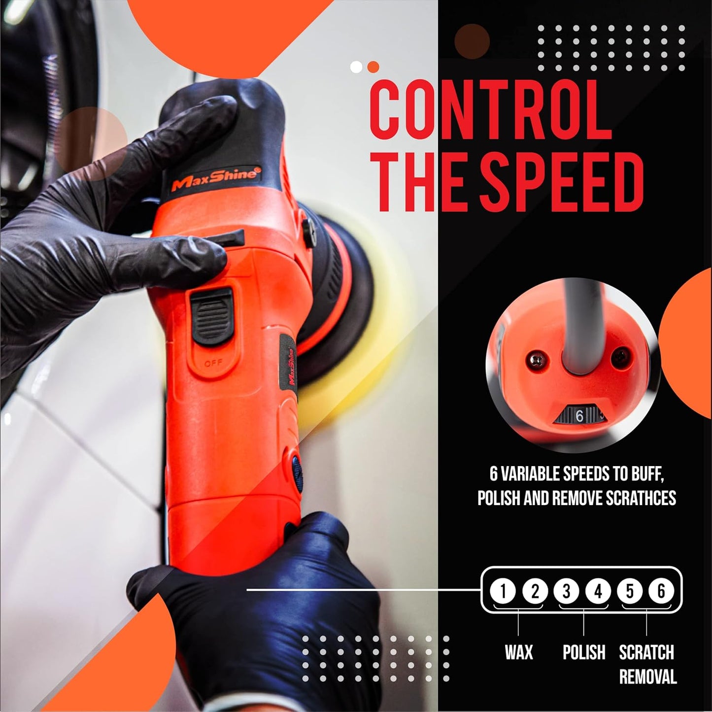 Maxshine M8S V2 Dual Action Polisher Car Detailing Kit - 1000W, 6-Speed, 8mm Throw, 5" Disc, Thread 5/16" - Car Detailing Supplies for Auto Paint Protection, Restoration & Scratch Repair