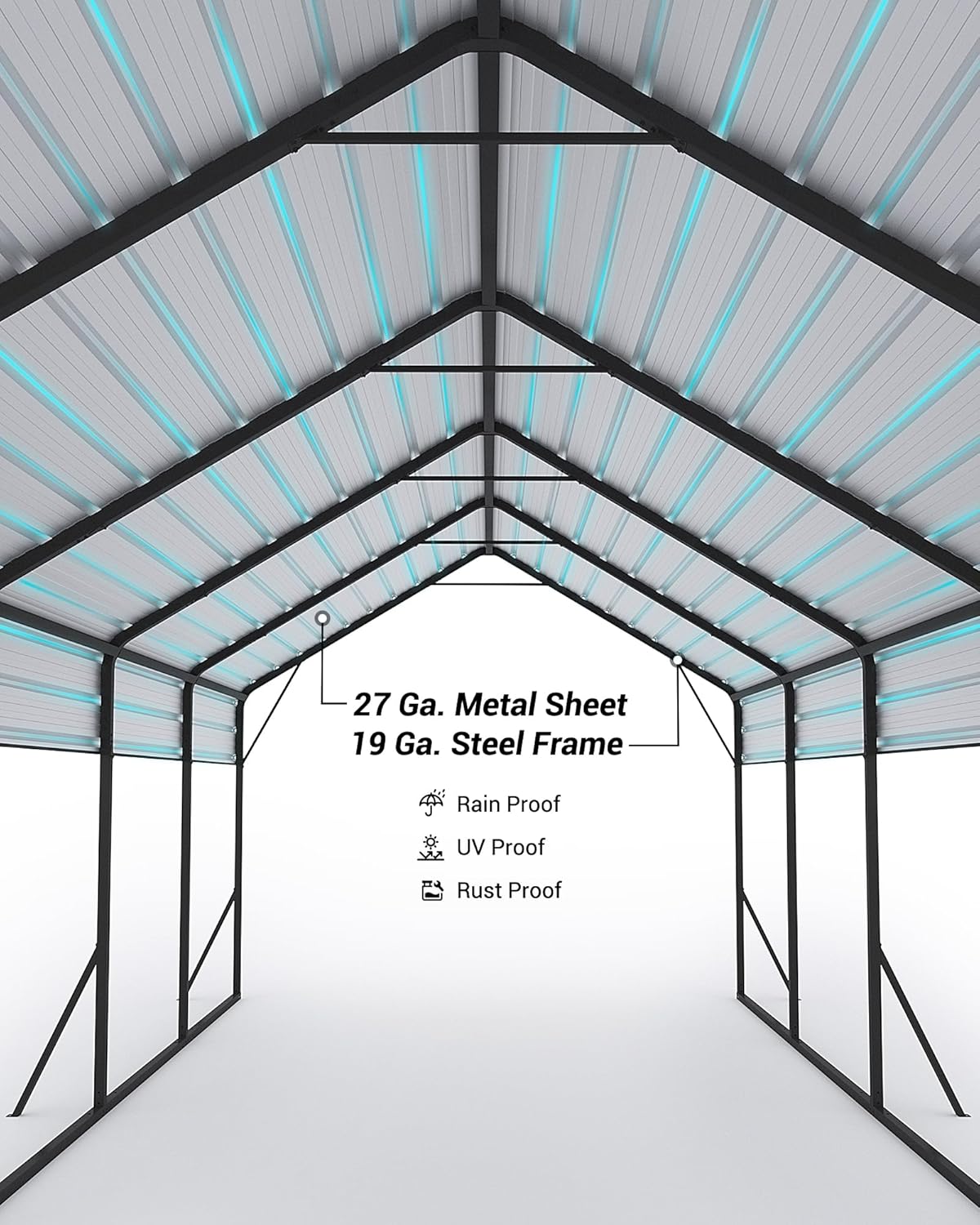 13'x26'x11' Oversized Metal Carport, Steel Heavy Duty Car Ports for All-Weather, Tall Carport for Full-Size Pickup Trucks, Boats, and Tractors, N.W. 780 Lbs