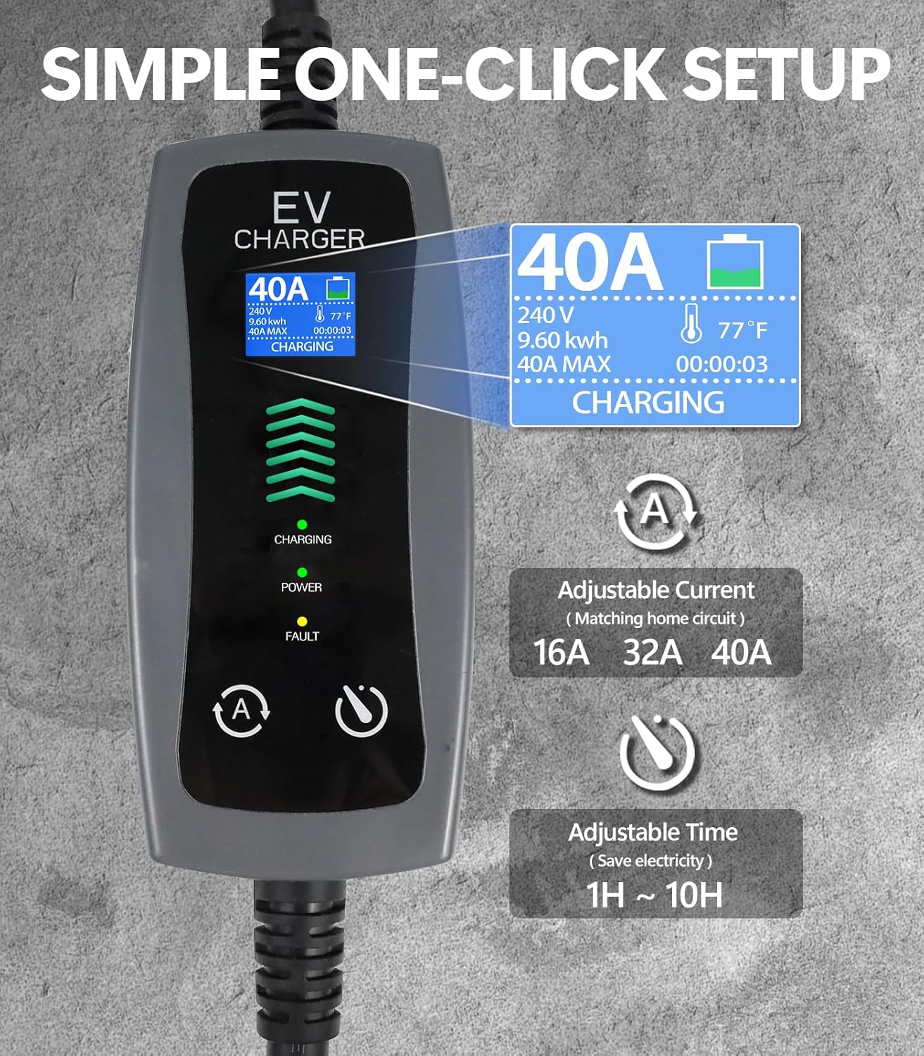 Level 2 Portable EV Charger, 16-40 Amp, 240V, 25ft Cable, Faster Charging Station, Compatible with All EV Cars, NEMA 14-50P