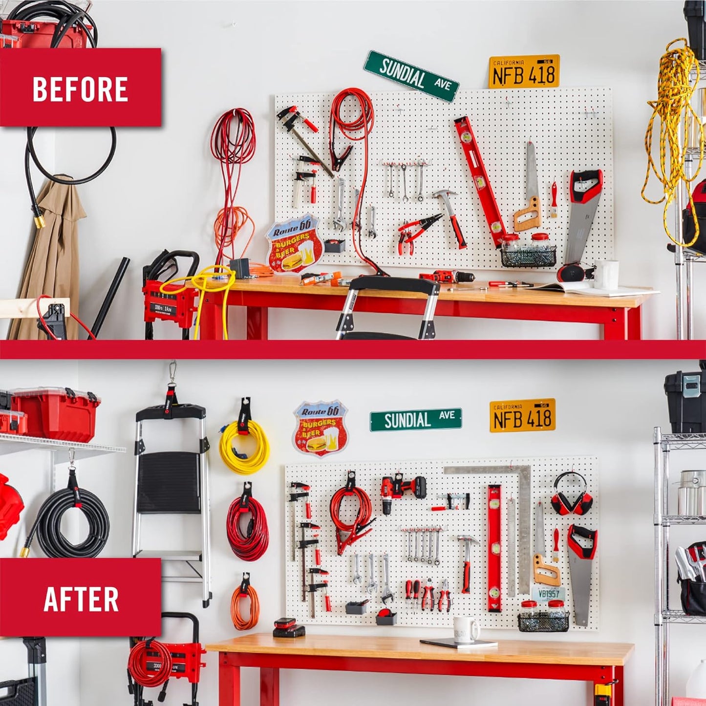 VELCRO Brand Extension Cord Organizer Holder. Heavy Duty Straps for Garage Organization and Storage. Rust Resistant Grommet Hangs Easily on Wall 2pk,Small 10-inch,60bs Weight Rating,Black