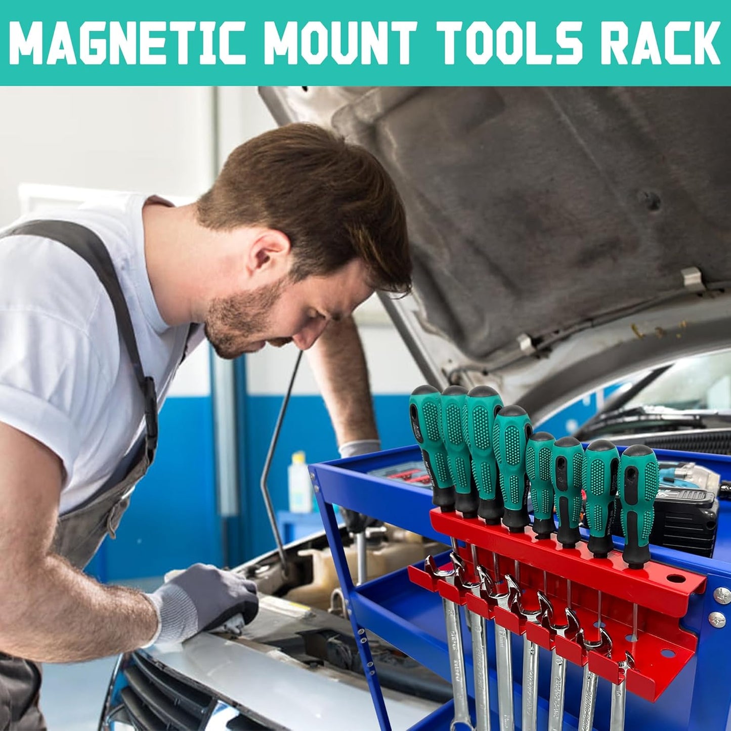 ULIBERMAGNET Magnetic Wrench Holder,Heavy Duty Red Magnetic Screwdriver Holder,Wrench Screwdriver Shear Organizer Rack Magnetic Mount Multiple Tools Rack for Garage,Tool Cart,Pegboards,Workbench