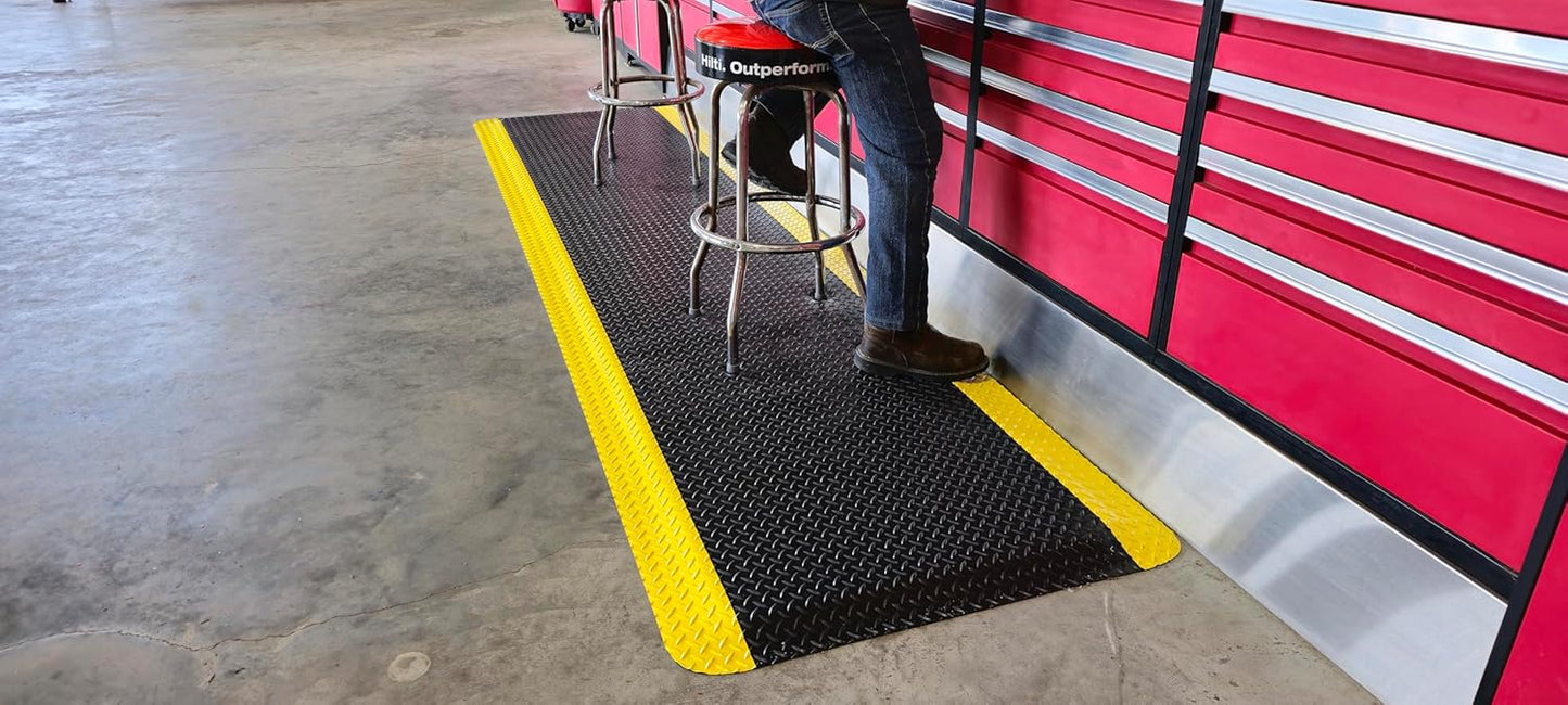 Rhino Mats, American Classic Diamond Anti-Fatigue Mats, Industrial Ergonomic Comfort Standing Mat for Work, Home, Garage, Office, Kitchen or Anywhere (Black/Yellow 9/16" Thick, 2 FT. x 18 FT.)