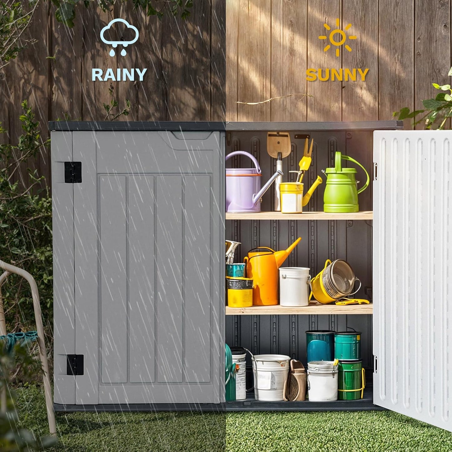 DWVO Outdoor Weather-Resistant Horizontal Storage Shed, 35 Cu Ft Capacity, Lockable and Waterproof, Suitable for Storing Garden Tools, Light Gray