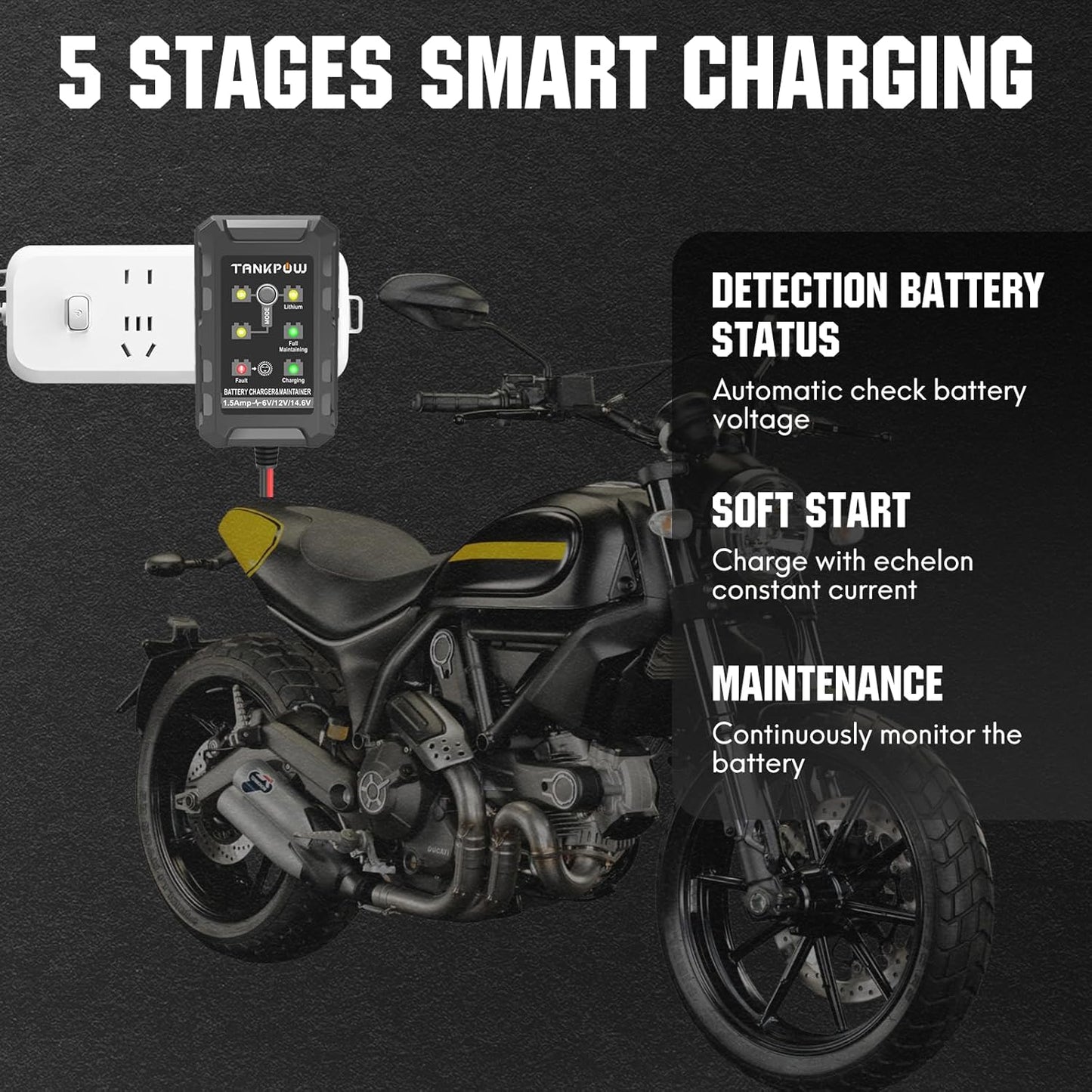 1.5-Amp Smart Car Battery Charger,6V and 12V Automotive Battery Charger Battery Maintainer,Trickle Charger,Float Charger for Cars,Motorcycle,ATV,AGM,Gel,Lithium and Deep Cycle Batteries