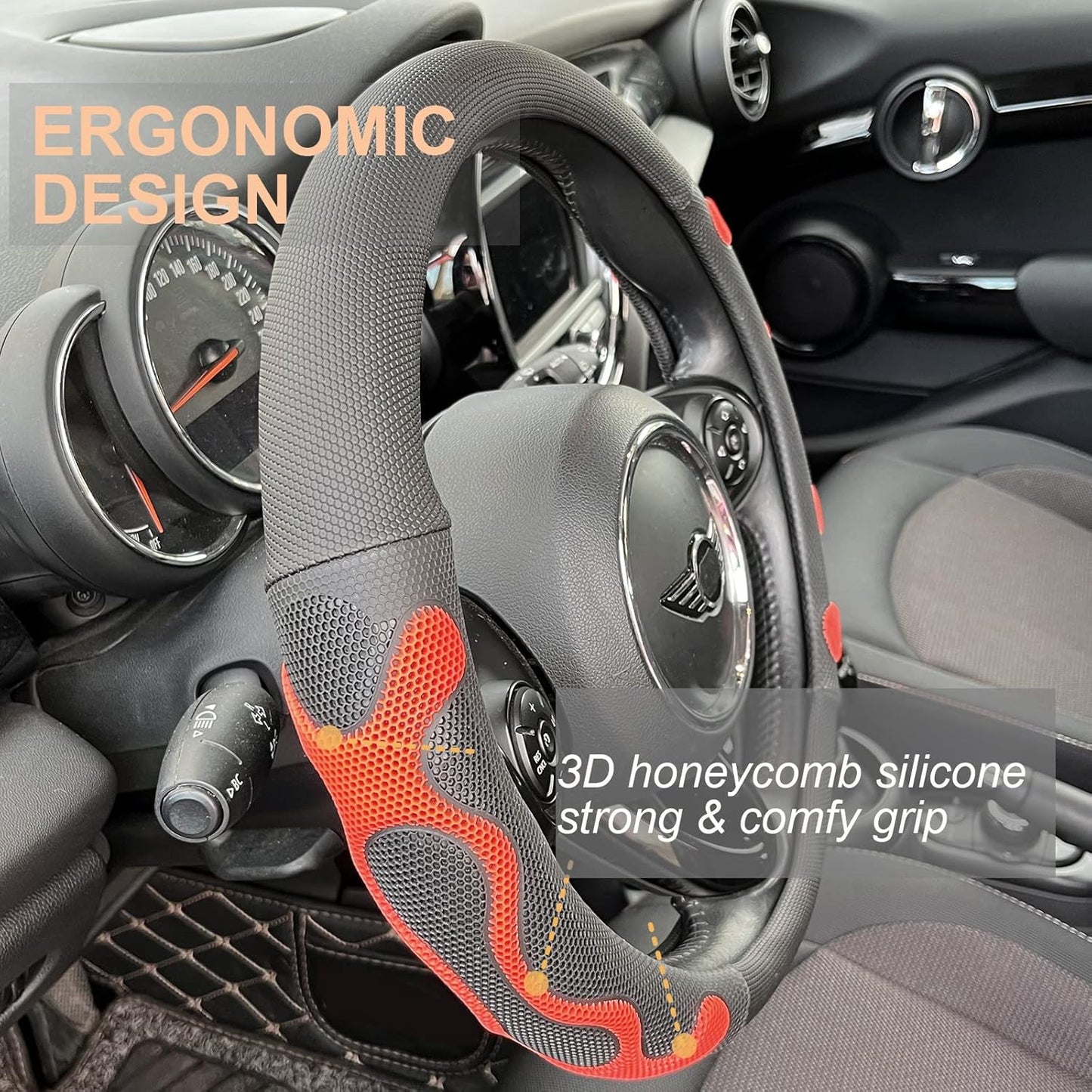 PINCTROT Comfy Grip Steering Wheel Cover, Anti-Slip Design, Universal 14.5-15 Inch(Silicone Orange)