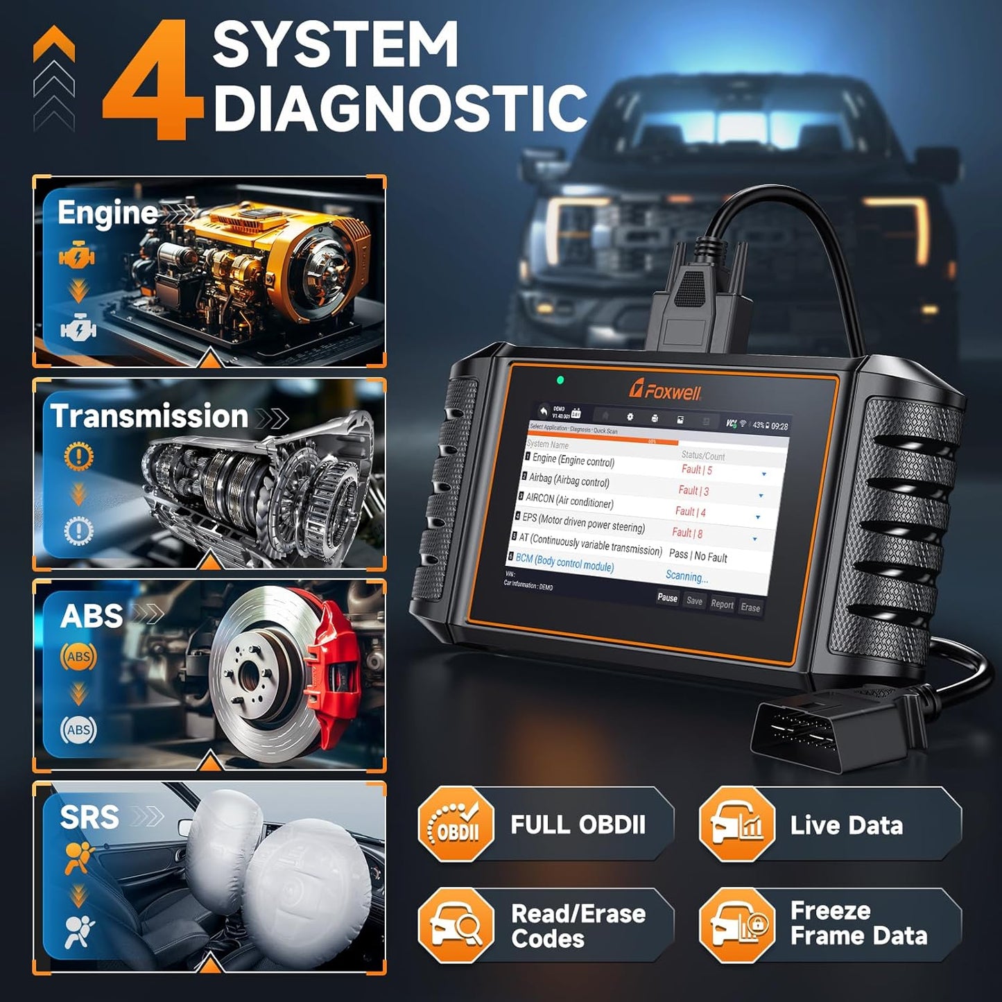 FOXWELL OBD2 Scanner NT716 Bidirectional Scan Tool, ABS SRS Transmission Engine, 9 Resets, Car Diagnostic Scanner with ABS Bleeding/SAS/Oil Light/EPB/BMS/DPF/Throttle Relearn/Injector, Black