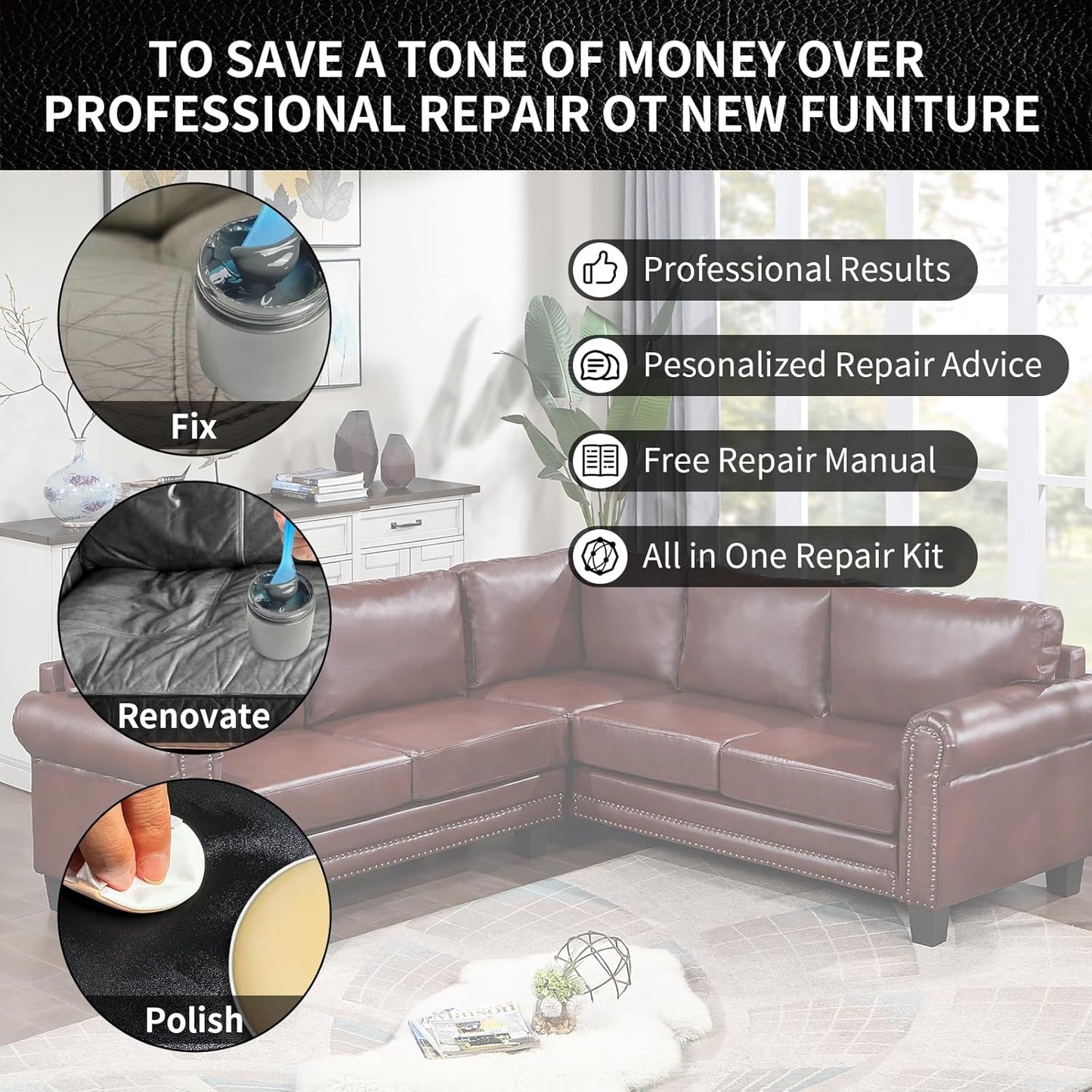 Leather Repair Kit Recoloring Balm Cleaner Conditioner Waterproof Beeswax Oil for Car Seat Furniture Couch Shoe Leather Vinyl(Light Brown)