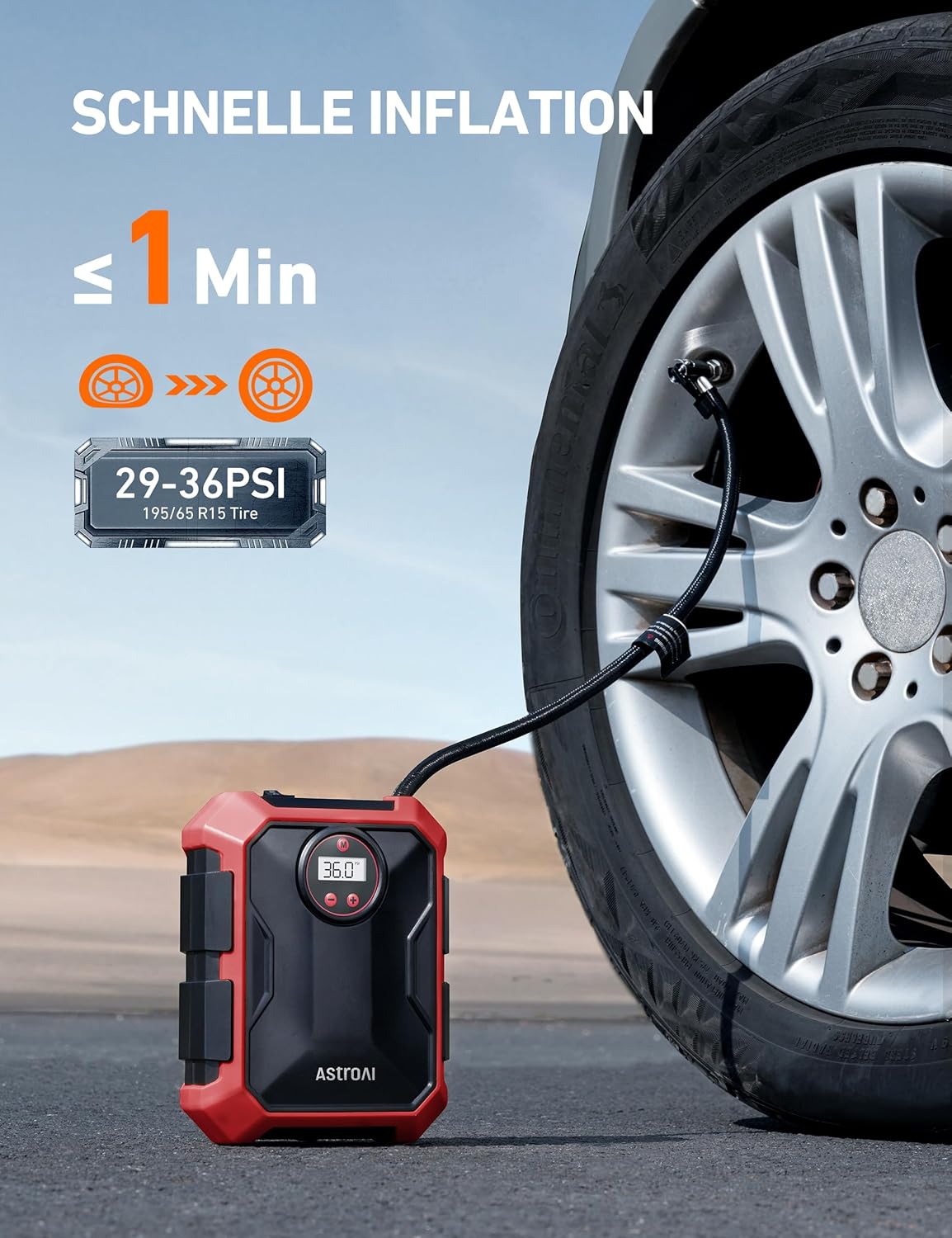 AstroAI Portable Air Compressor and Tire Inflator - 12V DC Auto Accessory with LED Light and Digital Display - 100PSI for Car, Bicycle and Other Tires